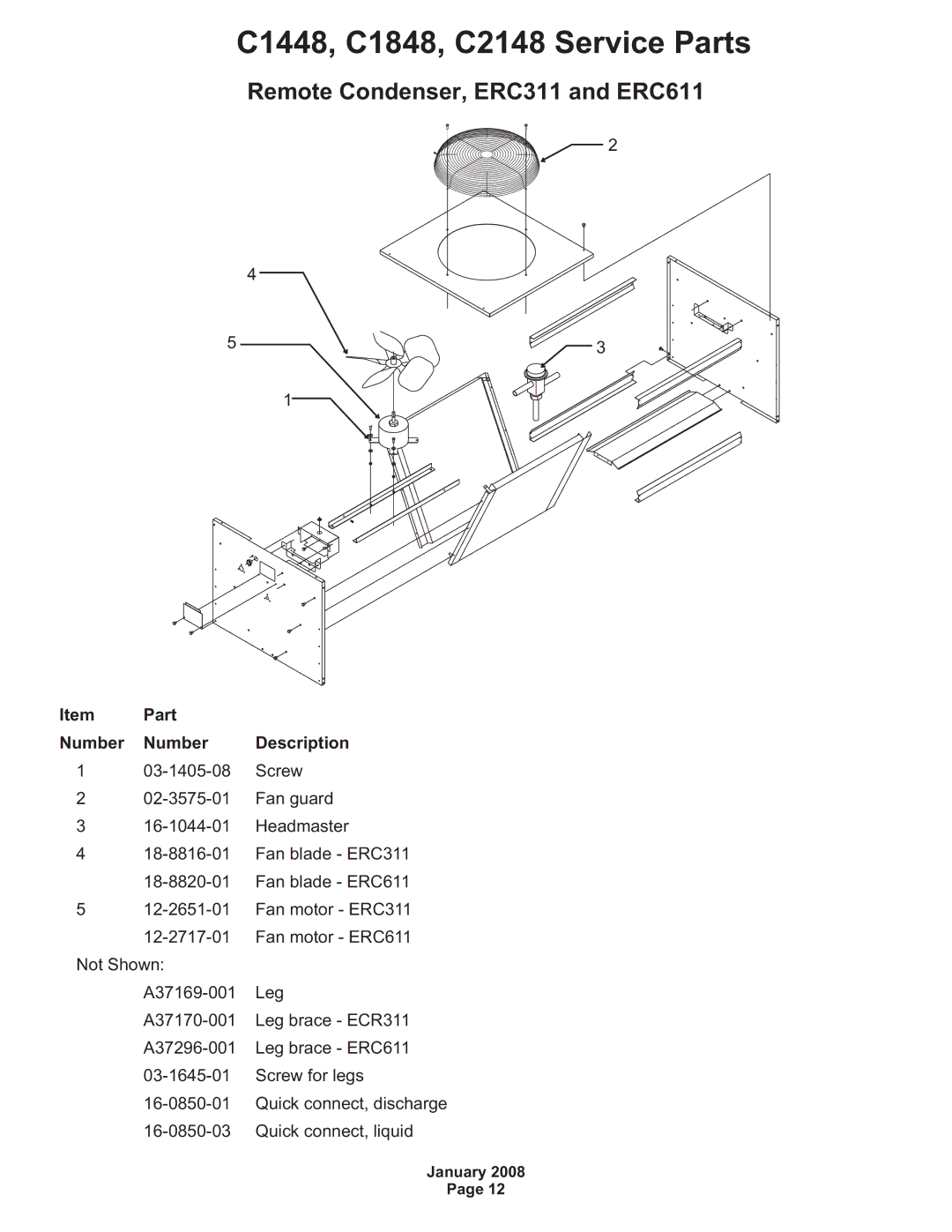 Scotsman Ice C2148 manual Remote Condenser, ERC311 and ERC611, Part Number 