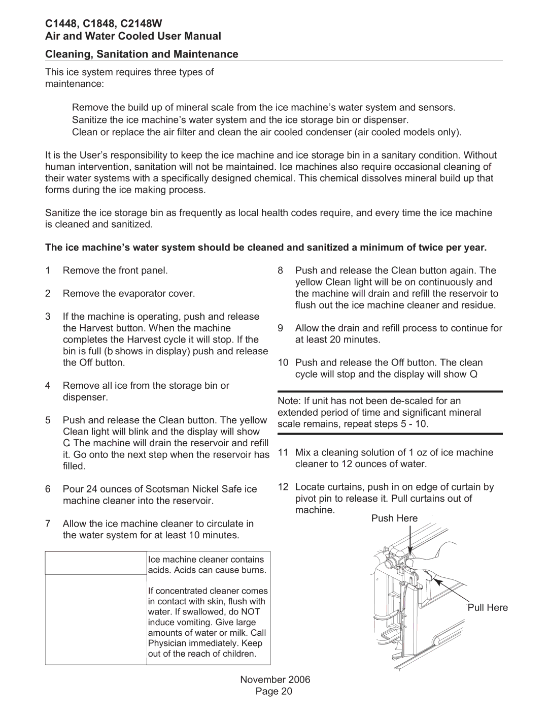 Scotsman Ice user manual C1448, C1848, C2148W Cleaning, Sanitation and Maintenance 