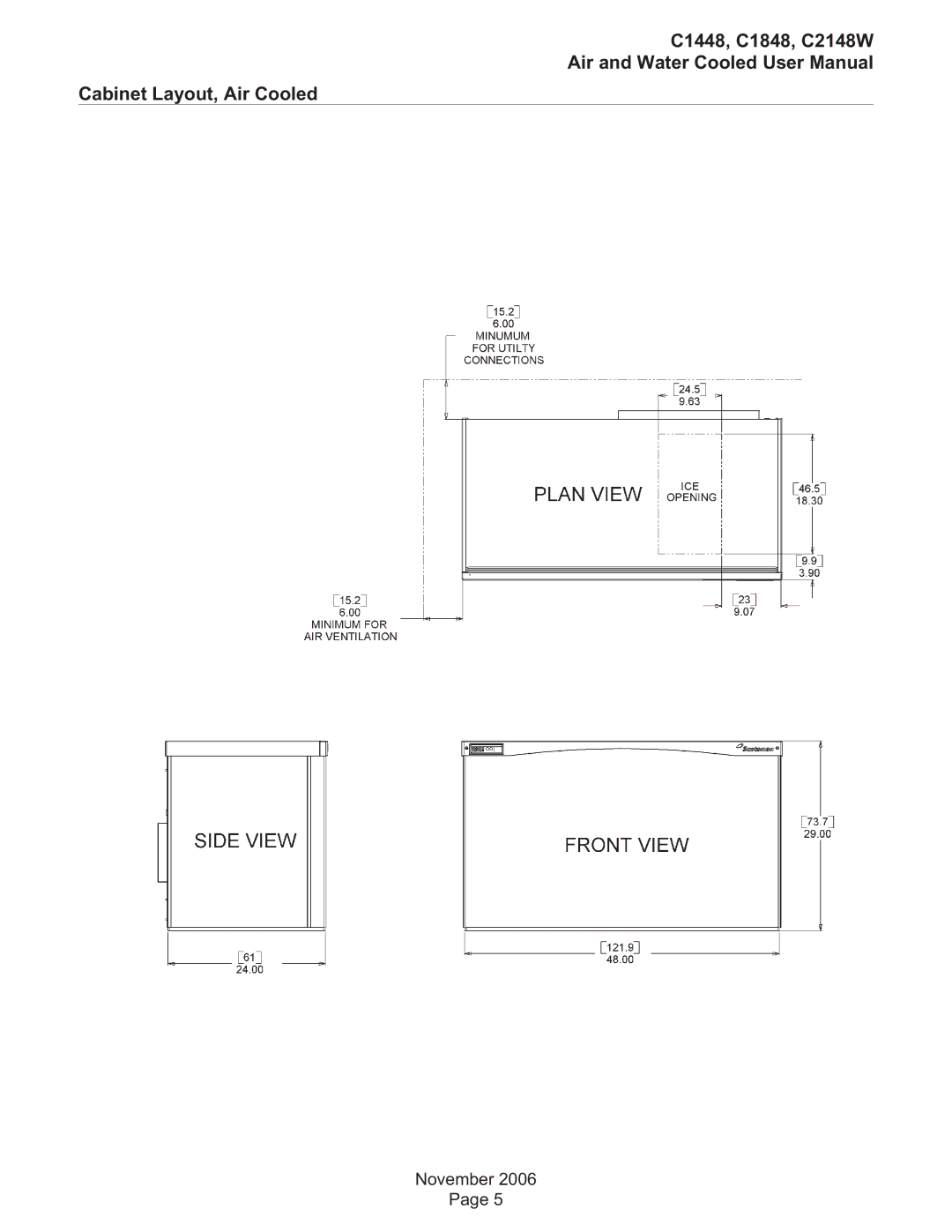 Scotsman Ice user manual C1448, C1848, C2148W Cabinet Layout, Air Cooled 