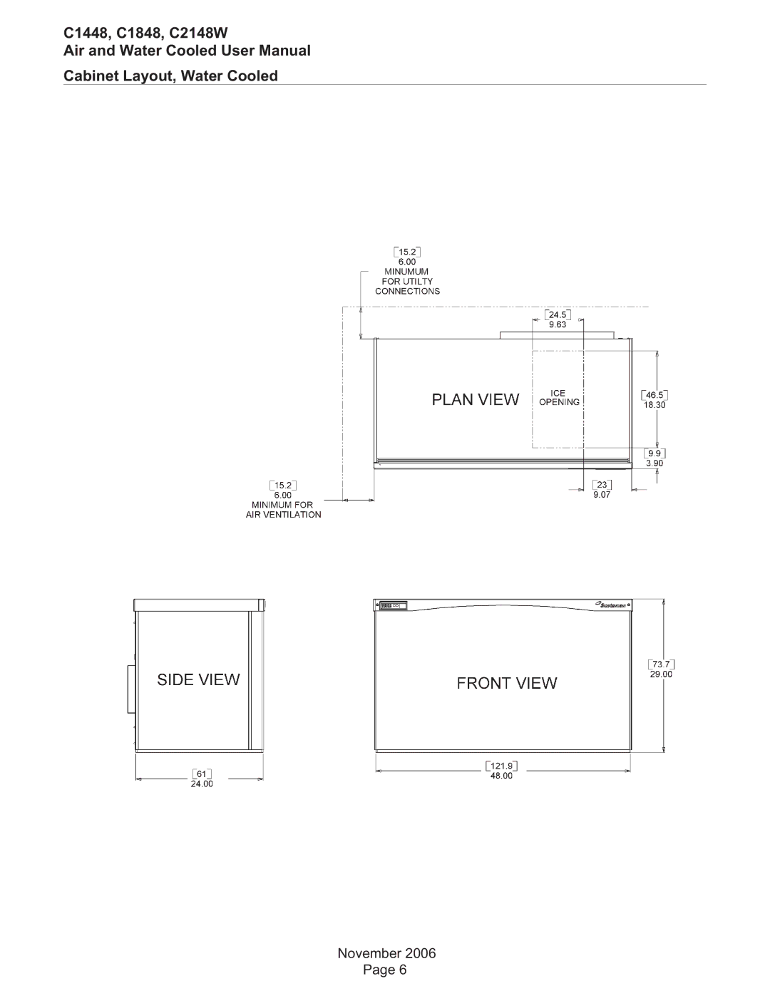 Scotsman Ice user manual C1448, C1848, C2148W Cabinet Layout, Water Cooled 