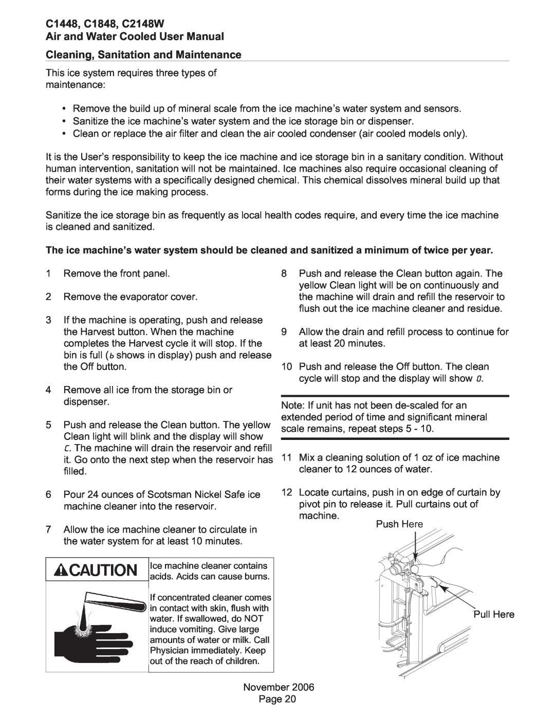 Scotsman Ice user manual Cleaning, Sanitation and Maintenance, C1448, C1848, C2148W 