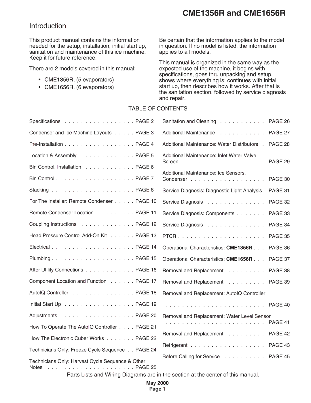 Scotsman Ice specifications CME1356R and CME1656R 