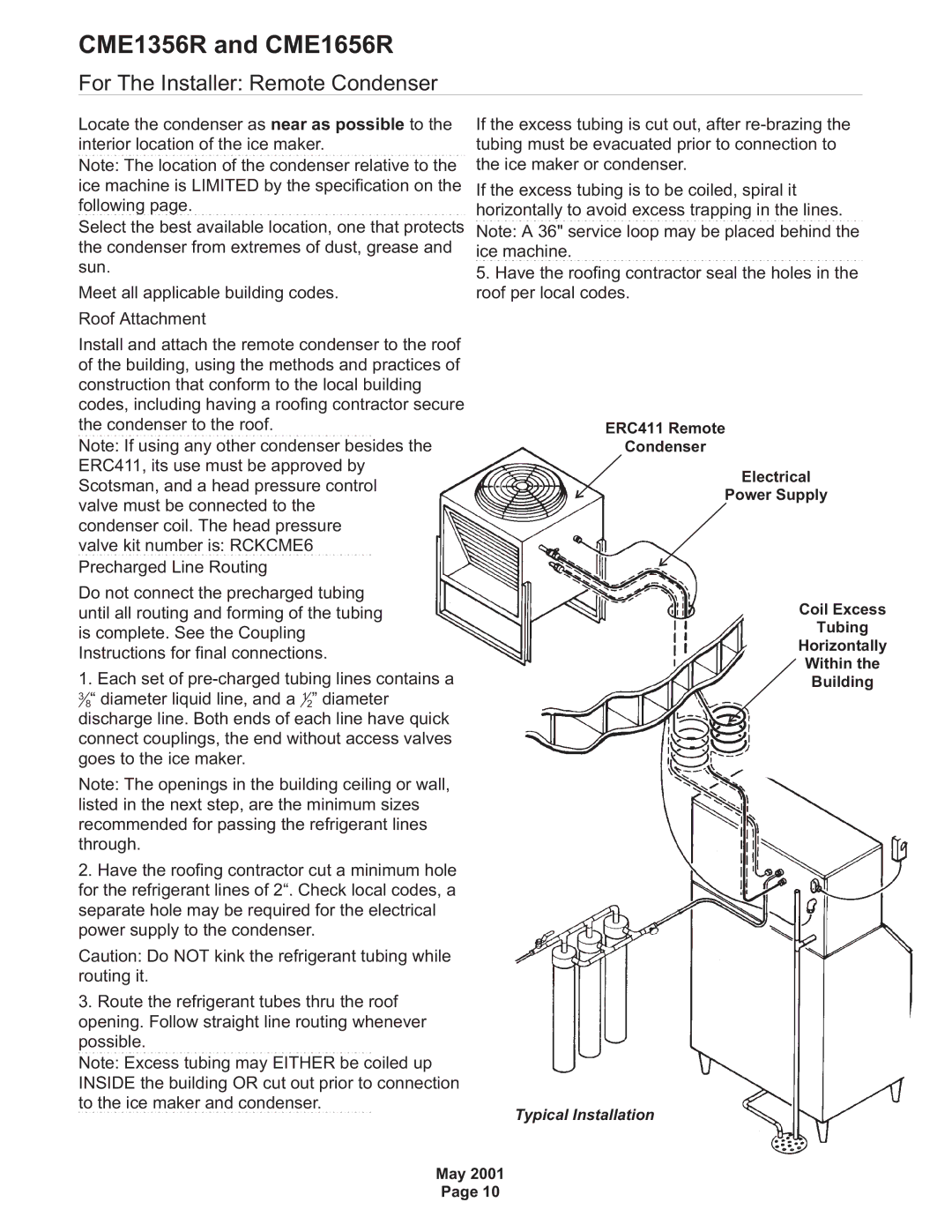 Scotsman Ice CME1356R, CME1656R specifications For The Installer Remote Condenser 