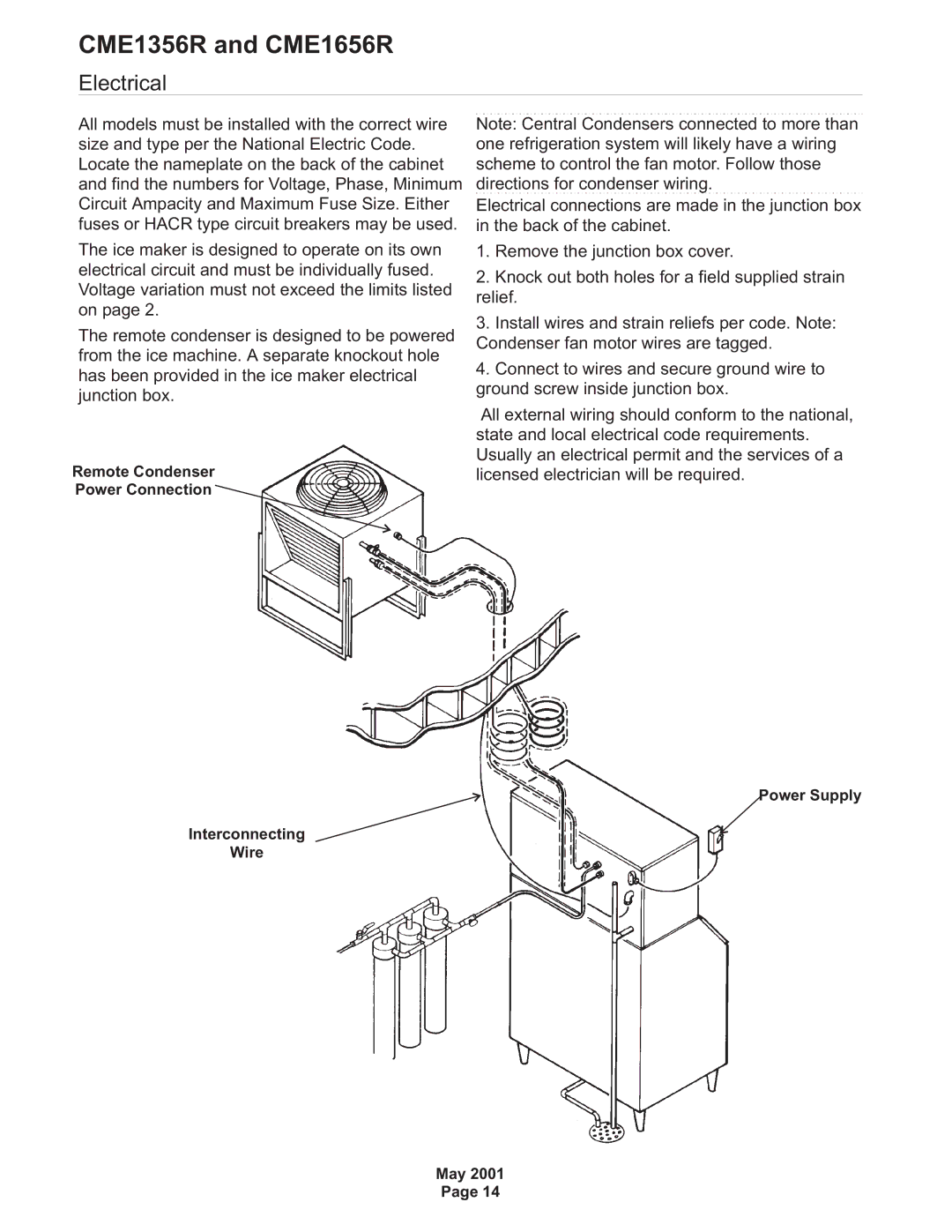 Scotsman Ice CME1356R, CME1656R specifications Electrical 