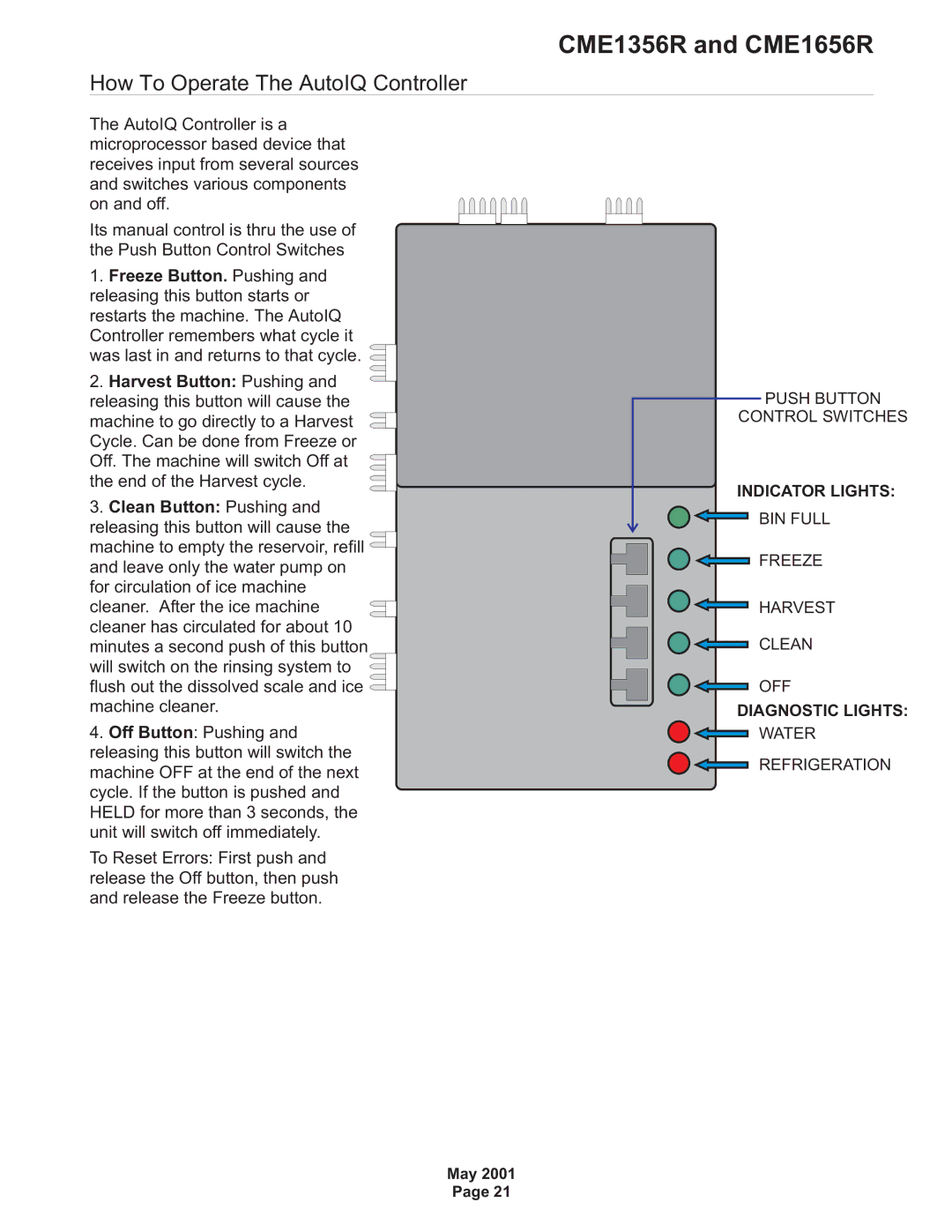 Scotsman Ice CME1656R, CME1356R specifications How To Operate The AutoIQ Controller 