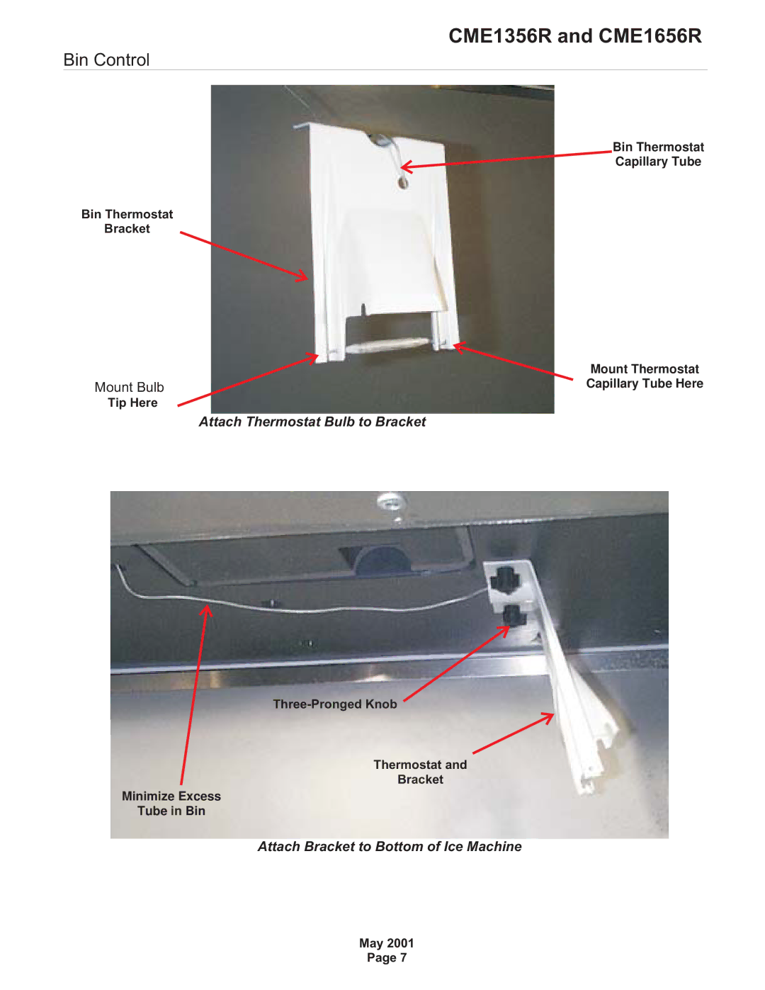 Scotsman Ice CME1656R, CME1356R specifications Bin Control, Mount Bulb 