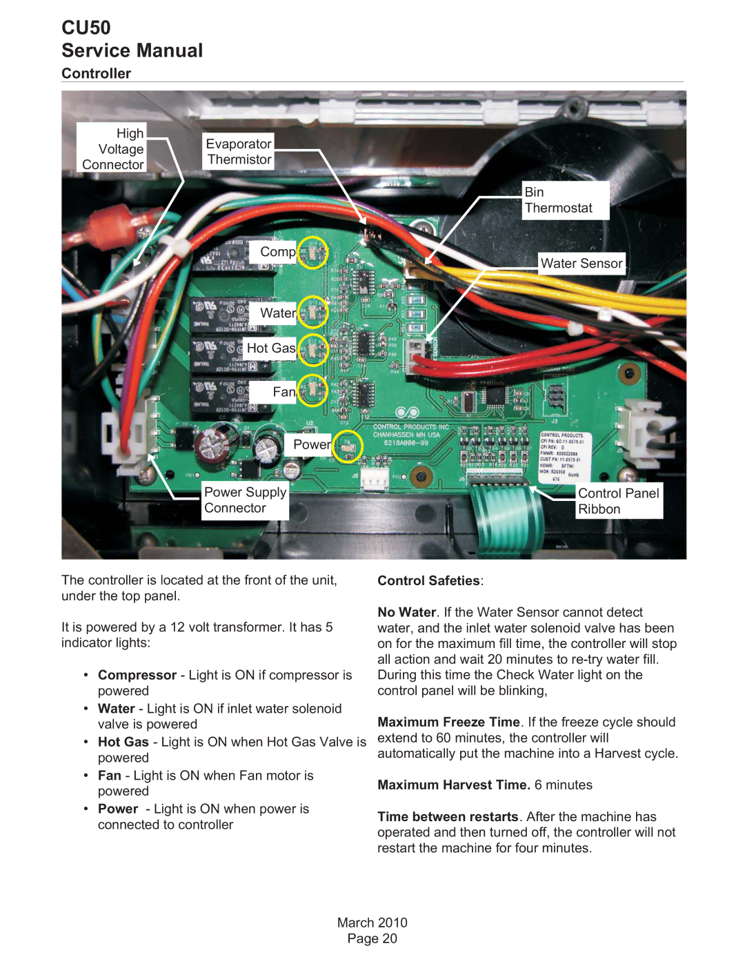 Scotsman Ice CU50 service manual Controller, Maximum Harvest Time minutes 