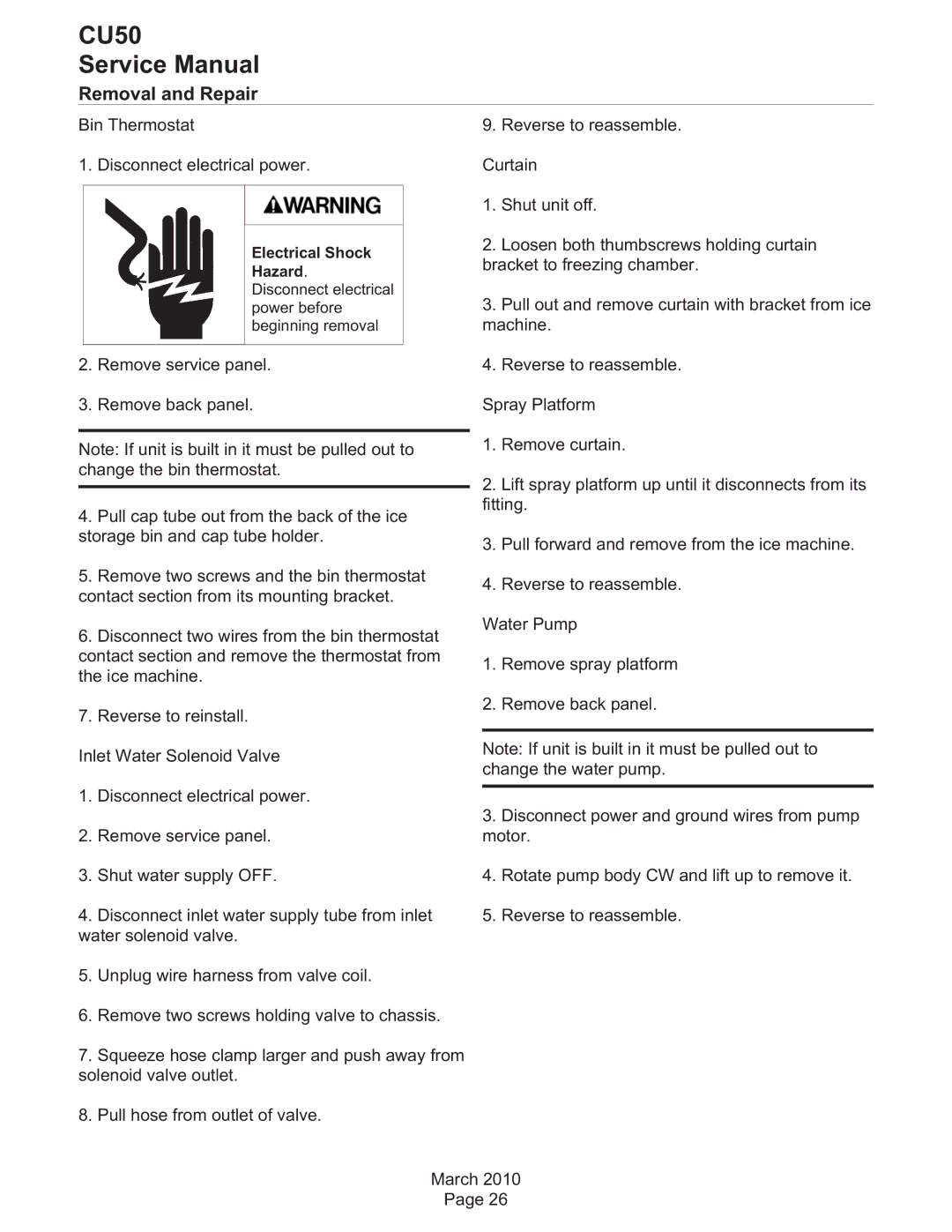 Scotsman Ice CU50 service manual Removal and Repair 