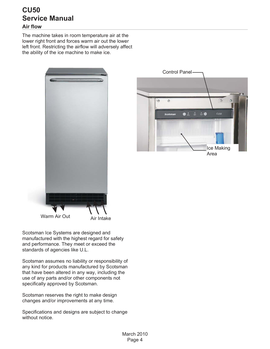 Scotsman Ice CU50 service manual Air flow 