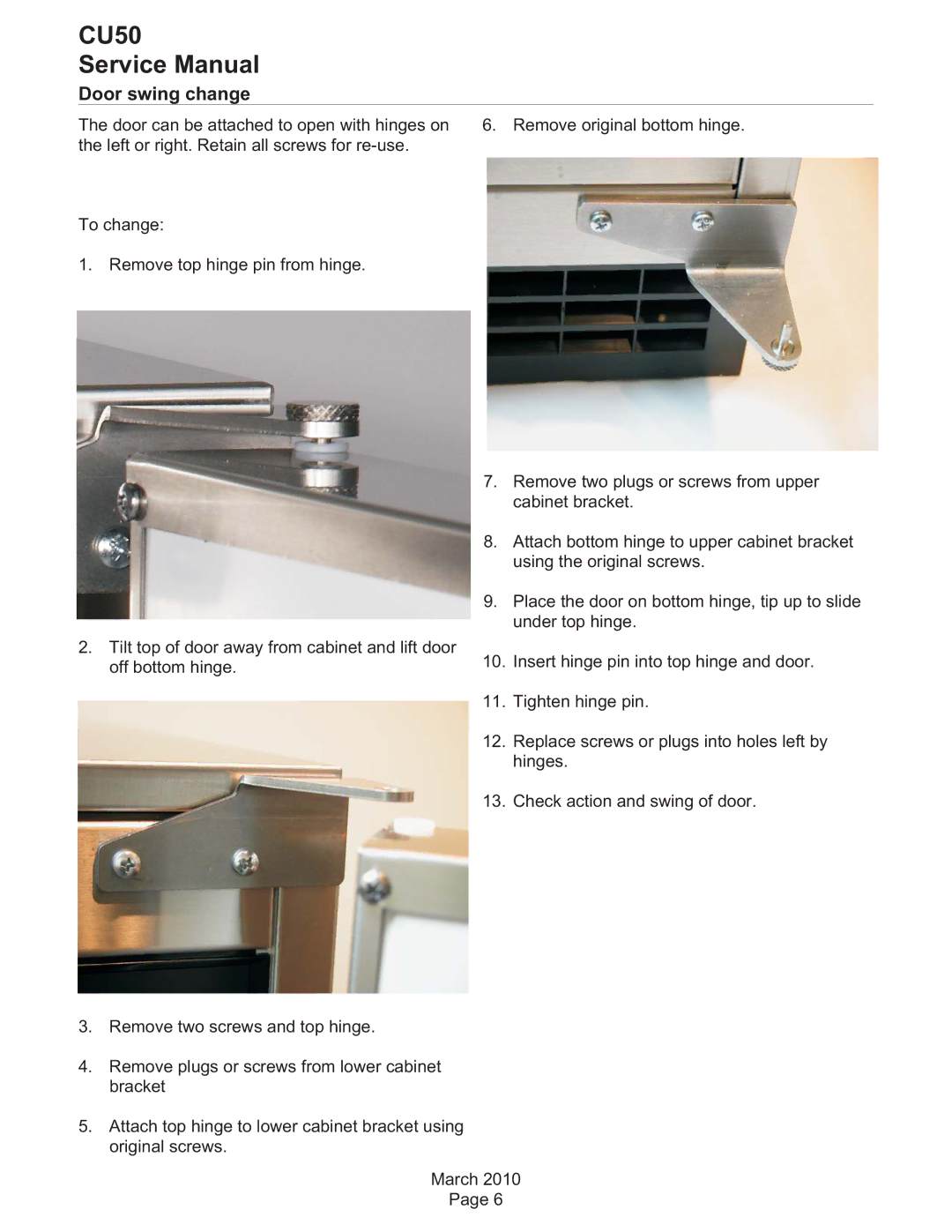 Scotsman Ice CU50 service manual Door swing change 