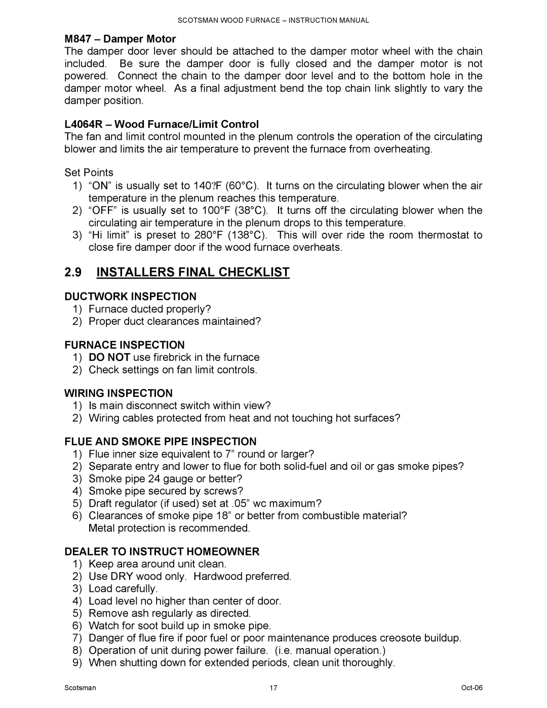 Scotsman Ice DB-101 owner manual Installers Final Checklist 