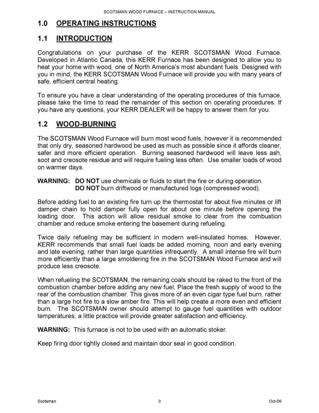 Scotsman Ice DB-101 owner manual Operating Instructions Introduction, Wood-Burning 