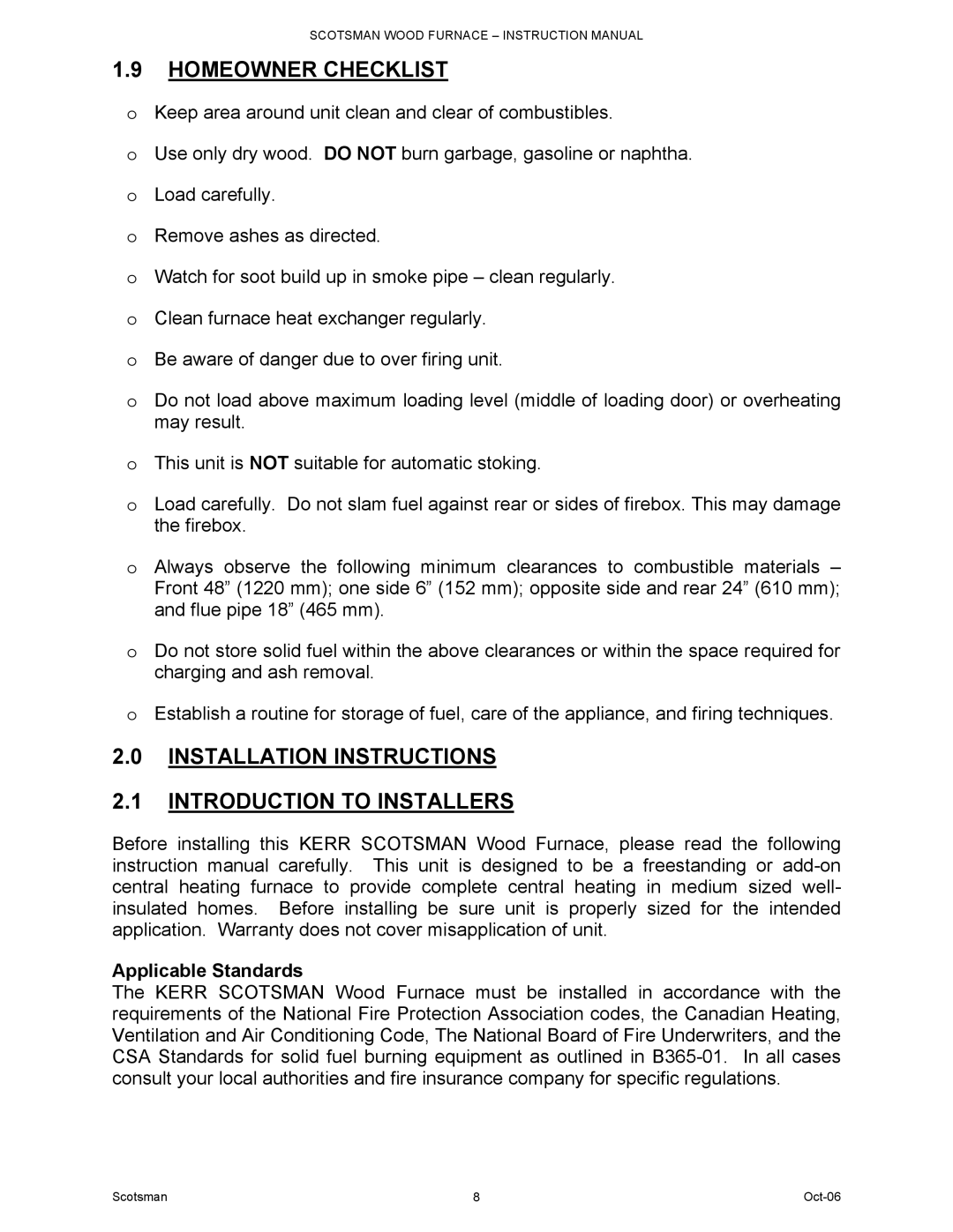 Scotsman Ice DB-101 Homeowner Checklist, Installation Instructions Introduction to Installers, Applicable Standards 