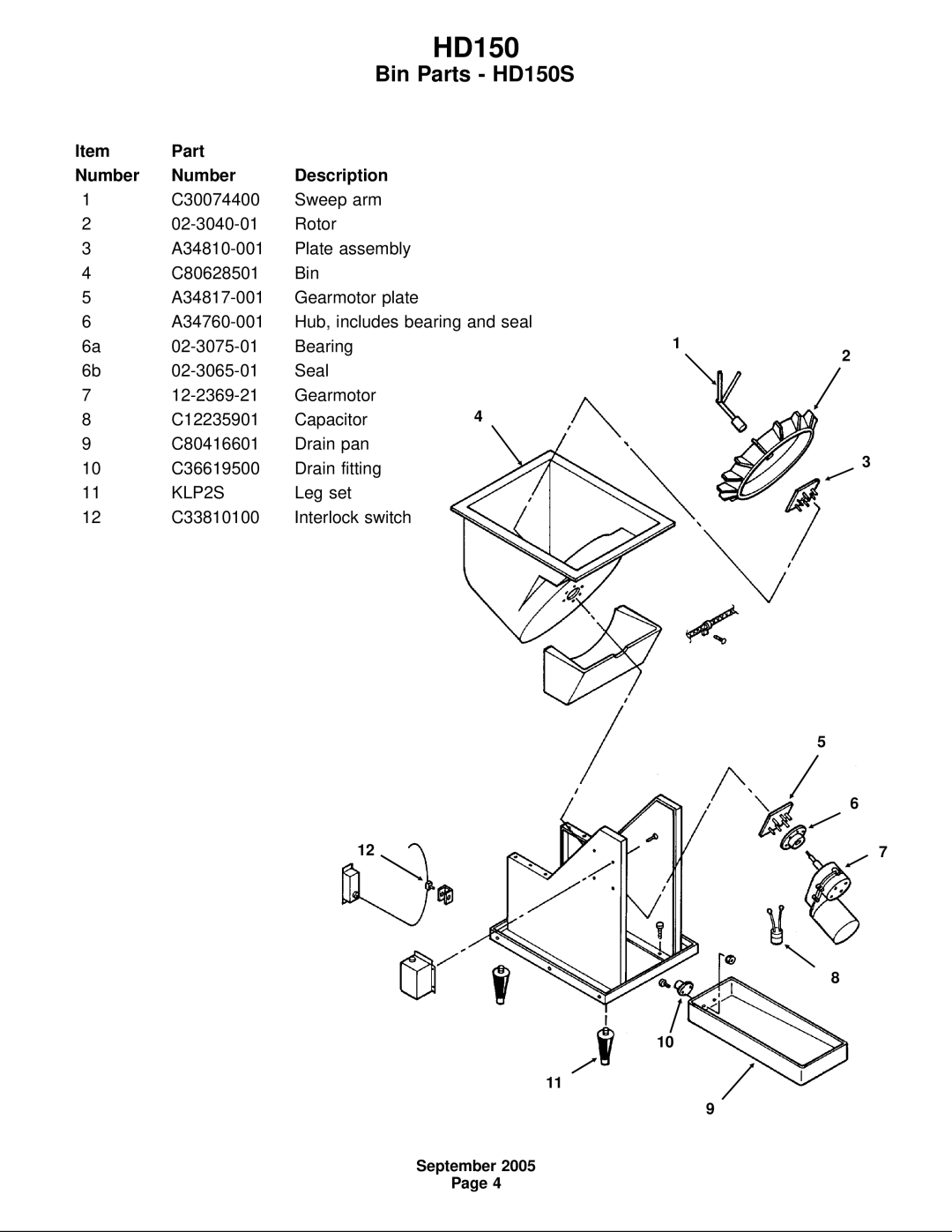 Scotsman Ice manual Bin Parts HD150S 