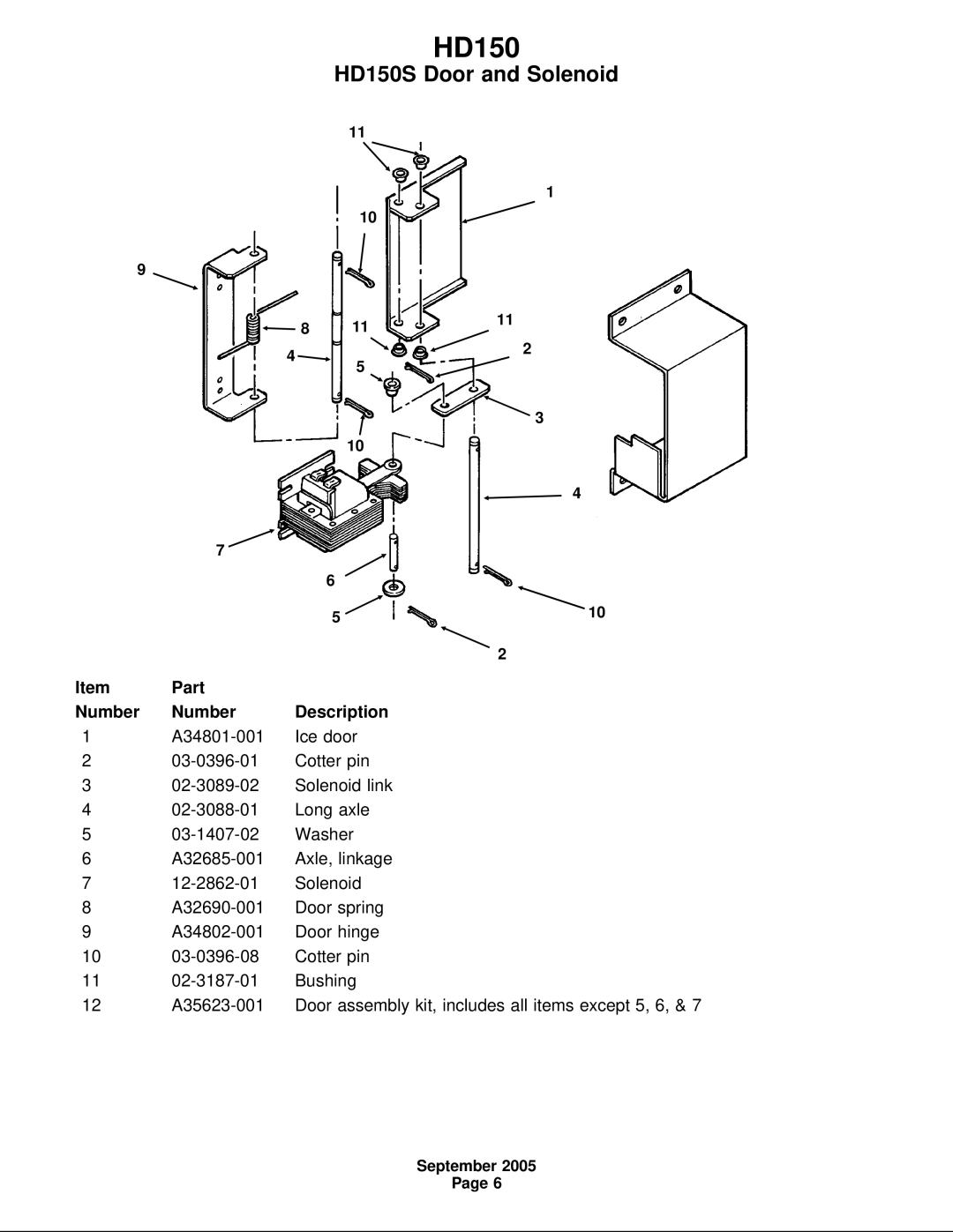 Scotsman Ice manual HD150S Door and Solenoid 