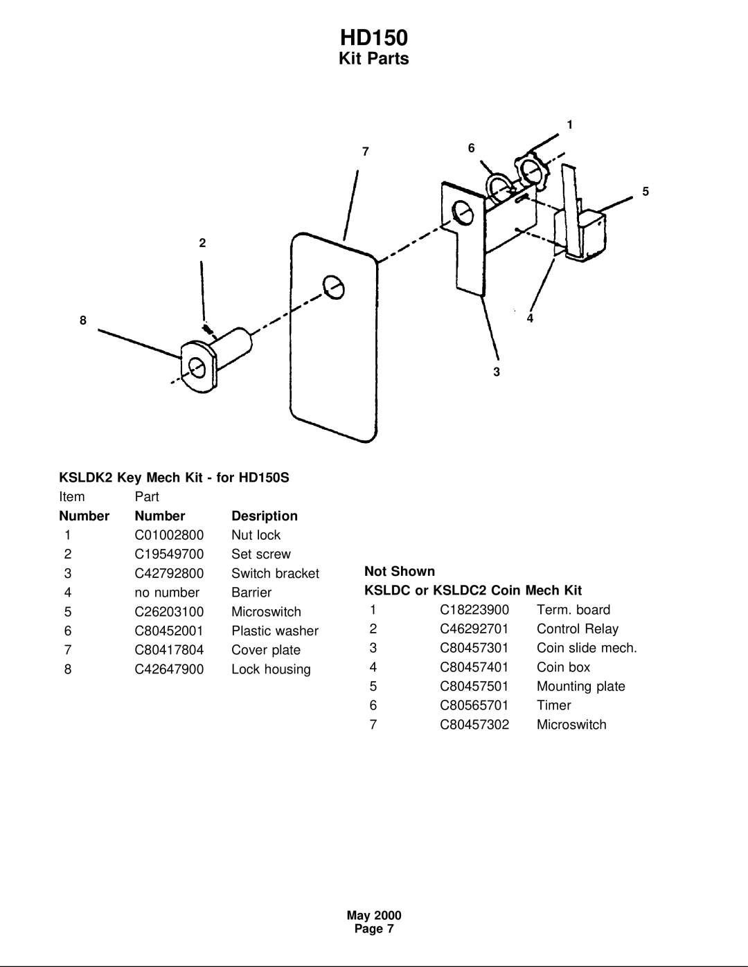 Scotsman Ice HD150 manual Kit Parts 