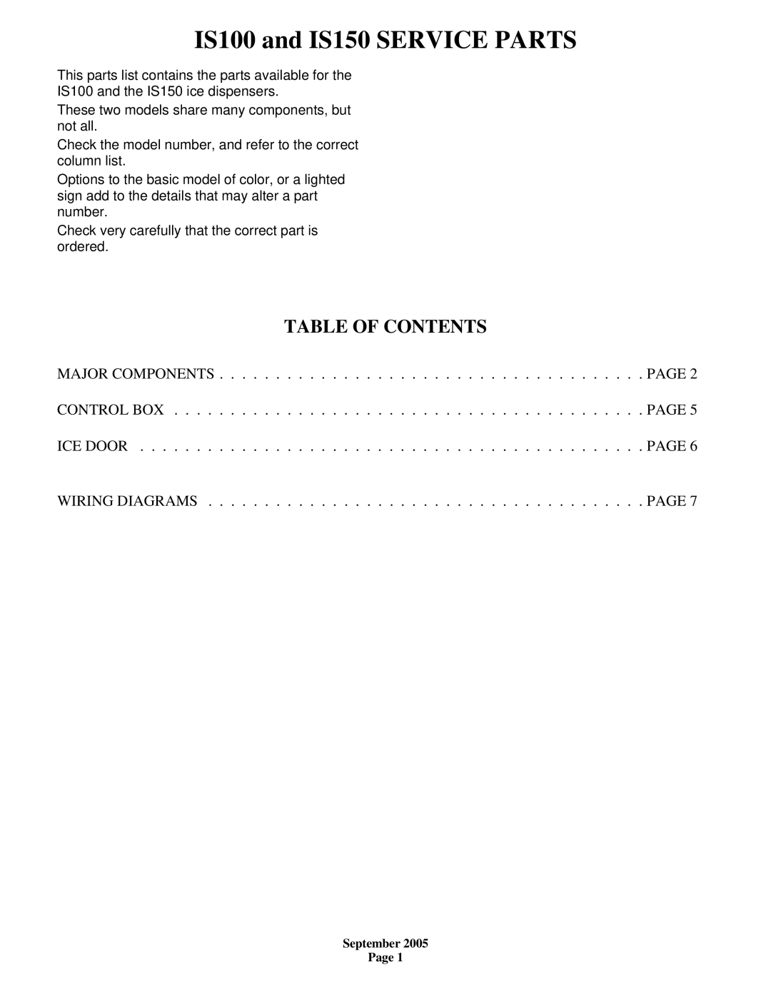 Scotsman Ice manual IS100 and IS150 Service Parts 