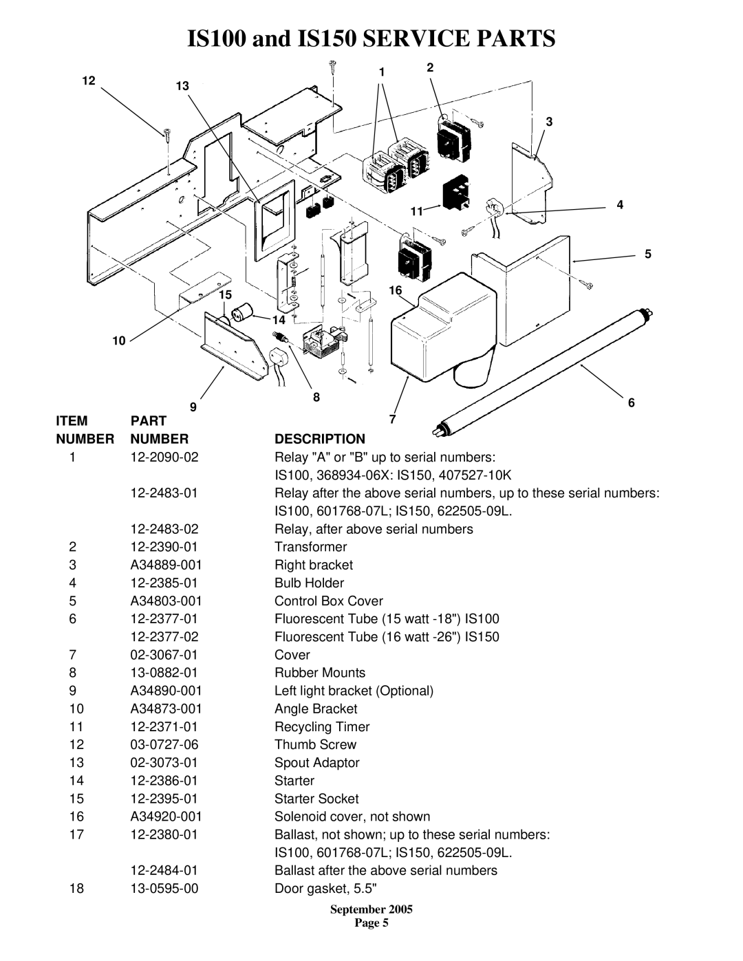 Scotsman Ice manual IS100 and IS150 Service Parts 