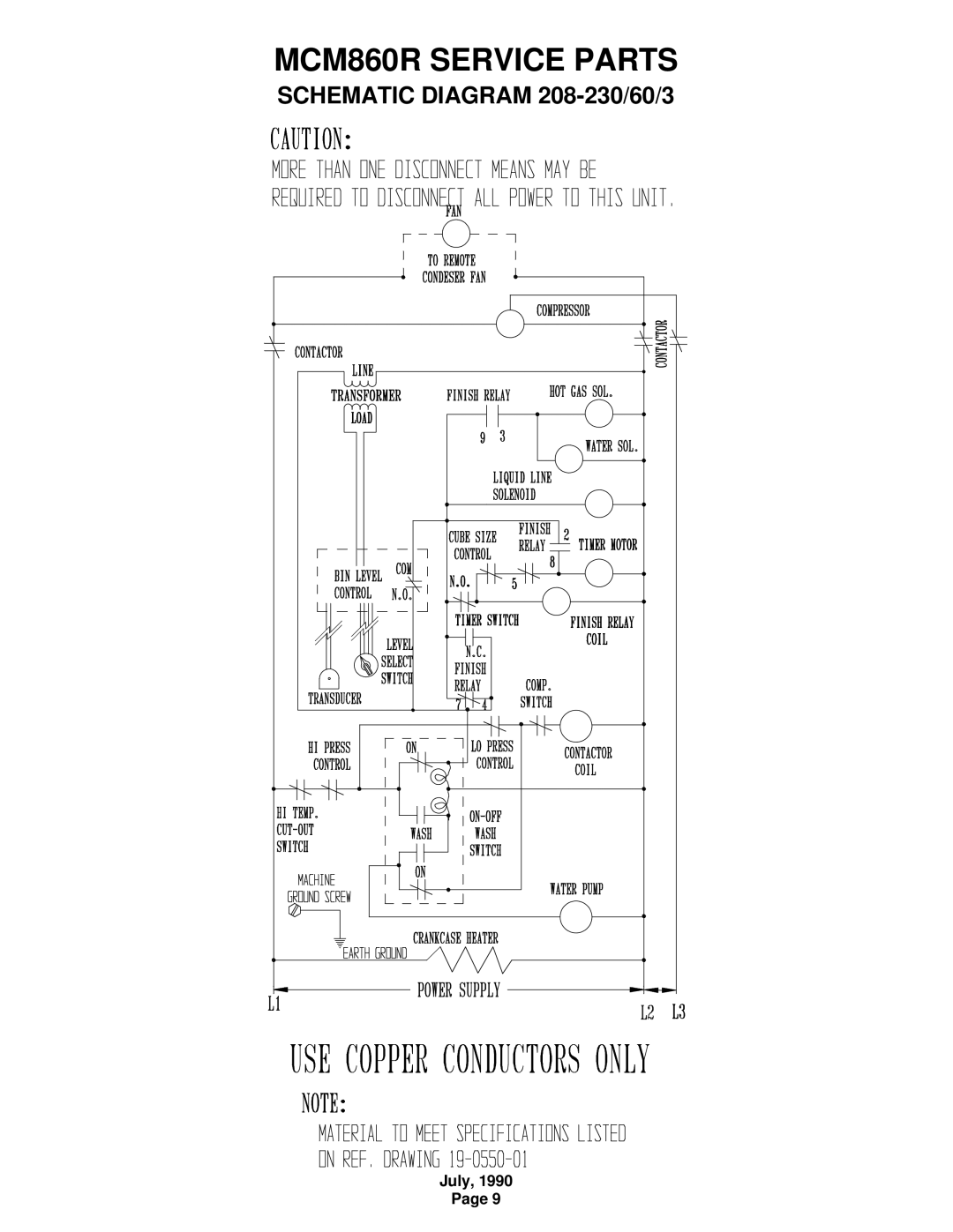 Scotsman Ice MCM860R manual Schematic Diagram 208-230/60/3 