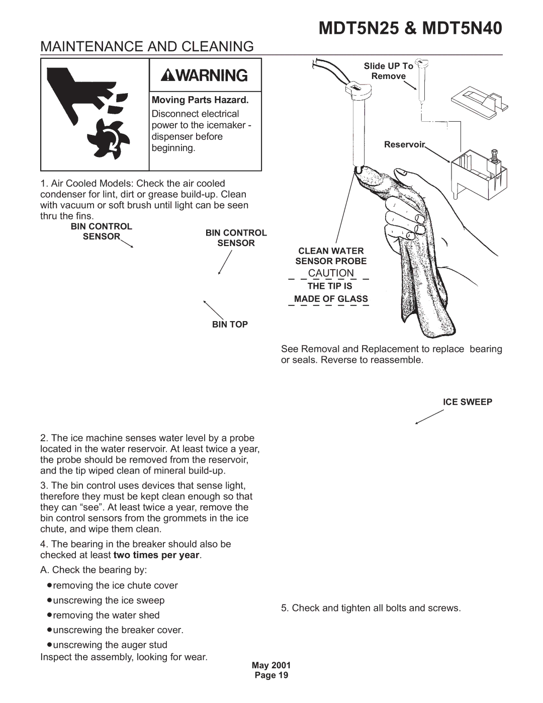 Scotsman Ice MDT5N40, MDT5N25 service manual Check and tighten all bolts and screws 