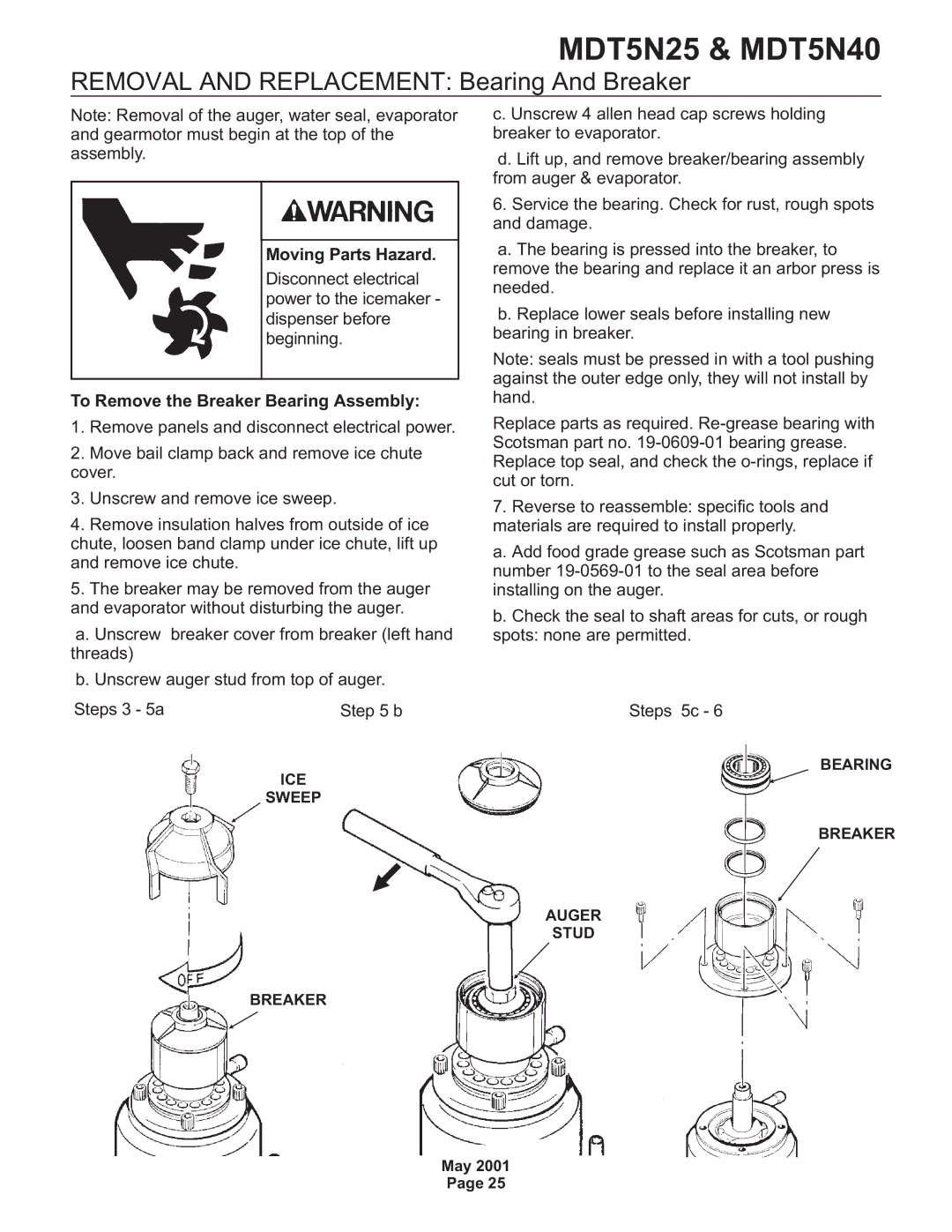 Scotsman Ice MDT5N40, MDT5N25 Removal and Replacement Bearing And Breaker, To Remove the Breaker Bearing Assembly 