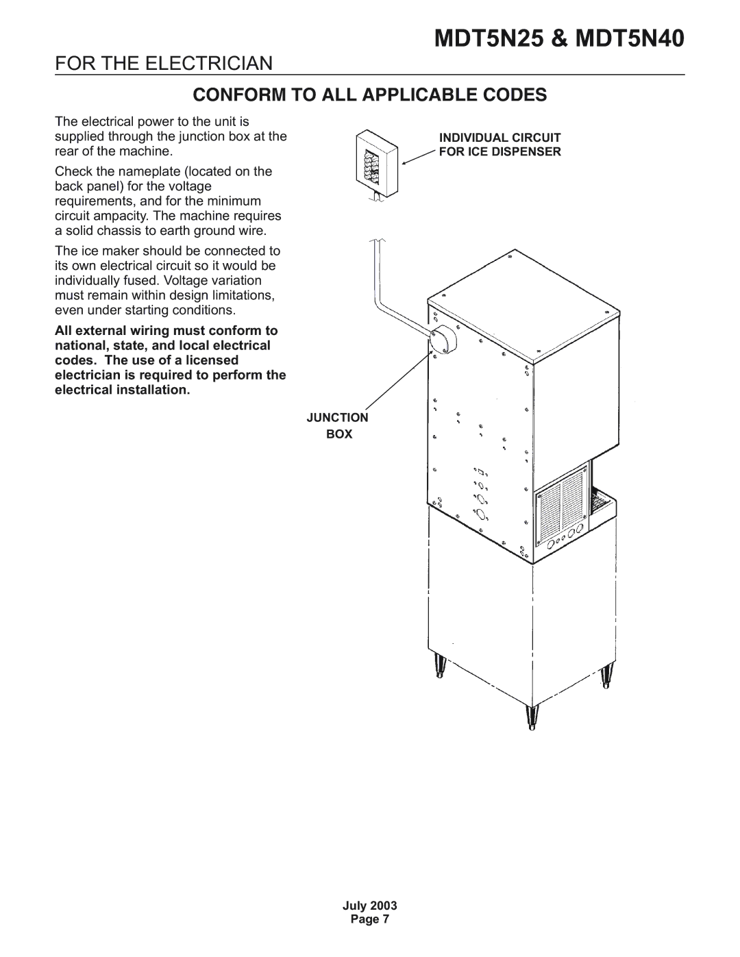 Scotsman Ice MDT5N40, MDT5N25 service manual For the Electrician 
