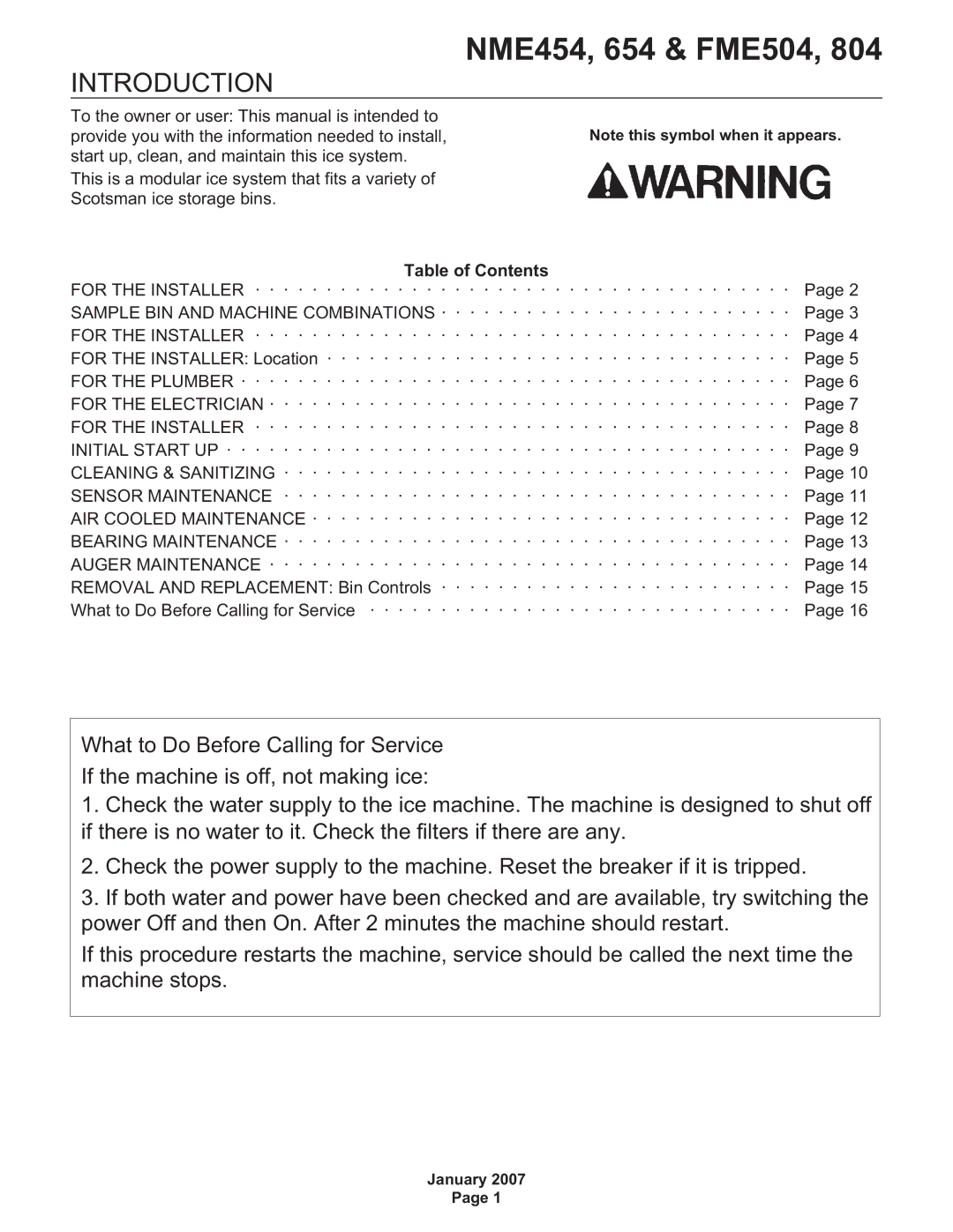 Scotsman Ice FME804, NME654, Flake and Nugget Ice Machine user manual NME454, 654 & FME504, Introduction 