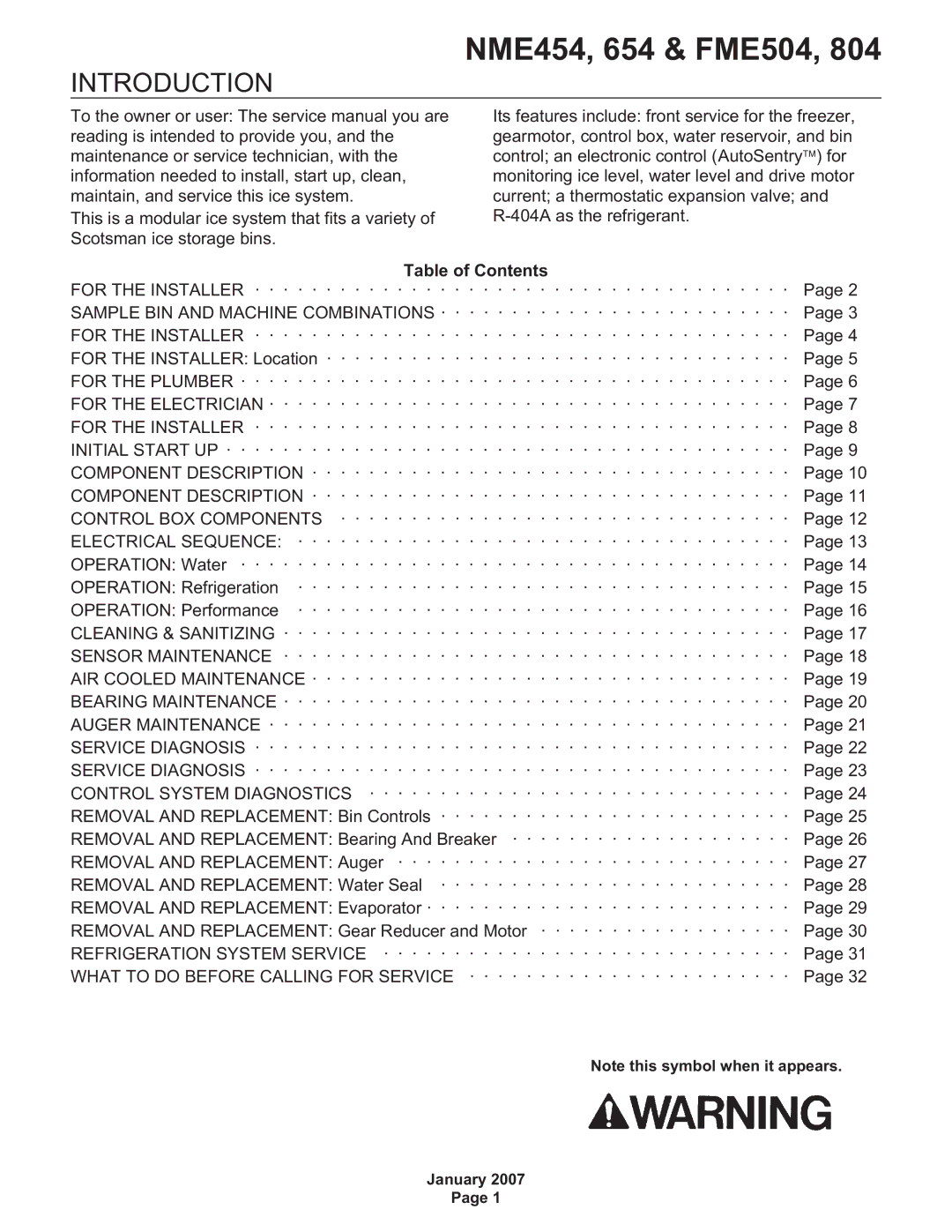 Scotsman Ice NME654, FME804 manual NME454, 654 & FME504, Introduction 