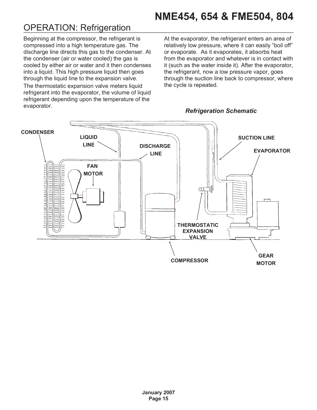 Scotsman Ice FME504, NME454, NME654, FME804 manual Operation Refrigeration, Refrigeration Schematic 