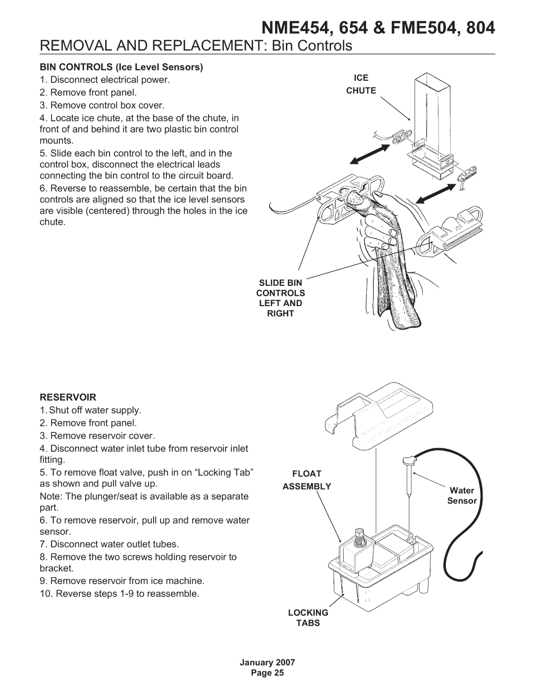 Scotsman Ice NME654, NME454, FME804, FME504 manual Removal and Replacement Bin Controls, BIN Controls Ice Level Sensors 