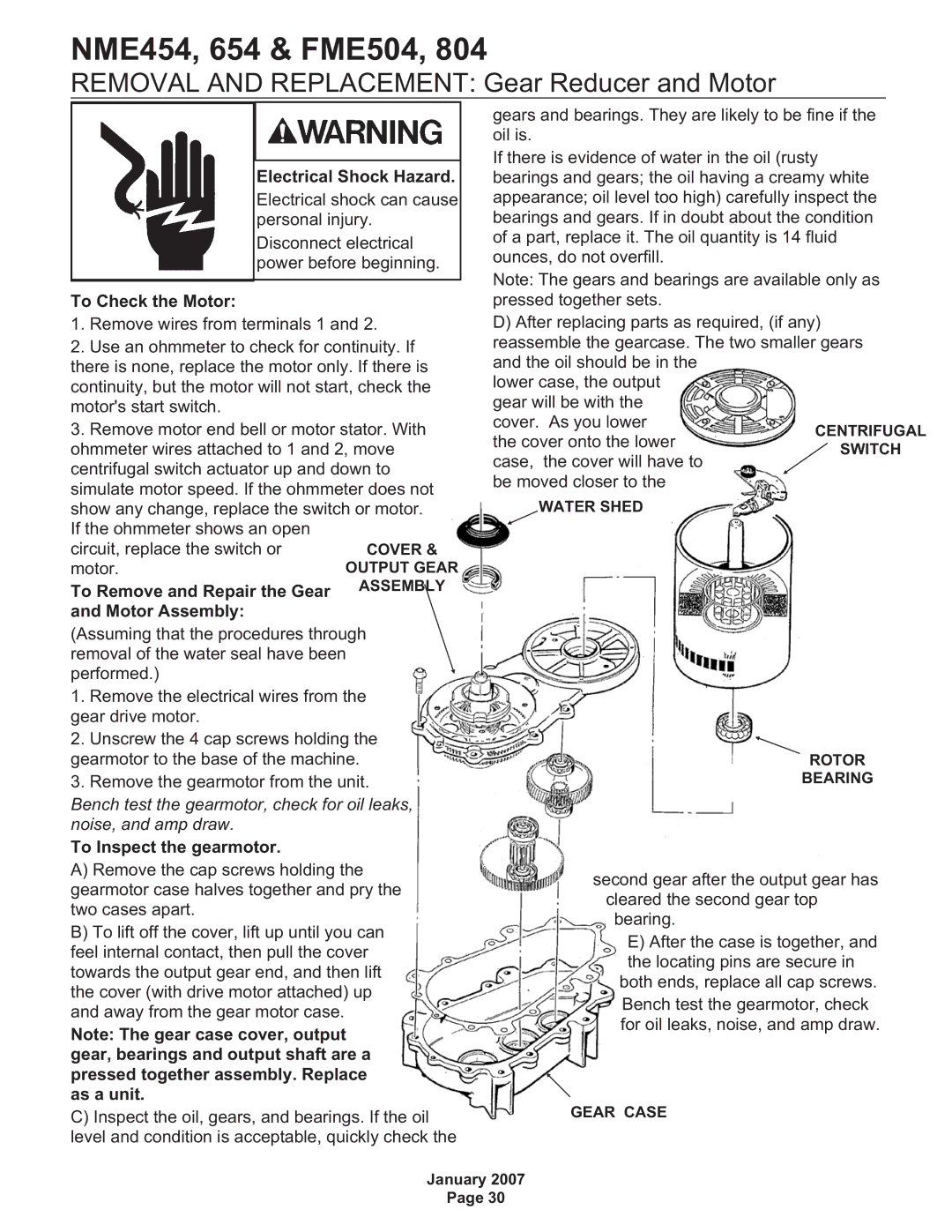 Scotsman Ice FME804, NME454, NME654, FME504 manual Removal and Replacement Gear Reducer and Motor 