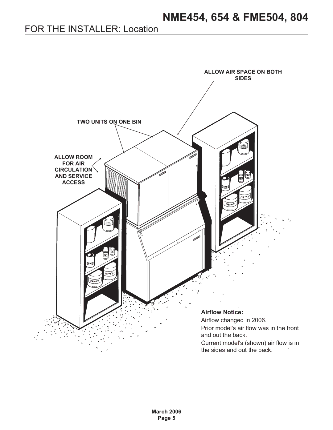 Scotsman Ice NME654, NME454, FME804, FME504 manual For the Installer Location, Airflow Notice 