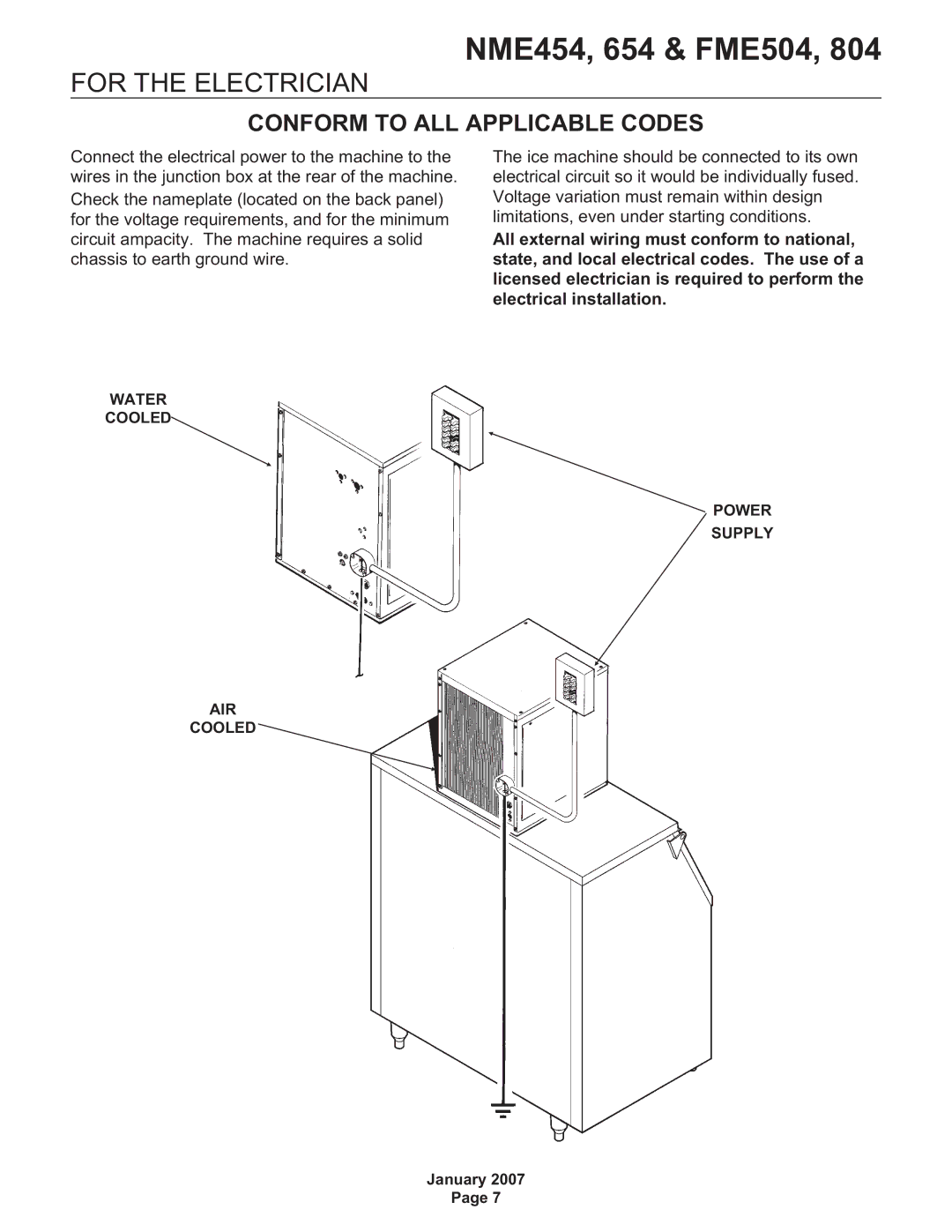 Scotsman Ice FME504, NME454, NME654, FME804 manual For the Electrician 