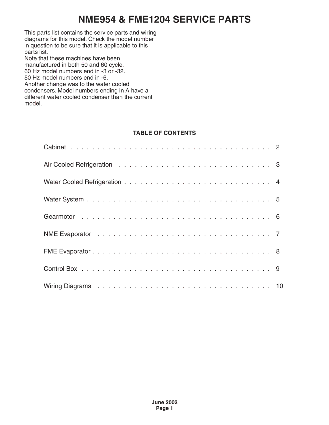 Scotsman Ice manual NME954 & FME1204 Service Parts 