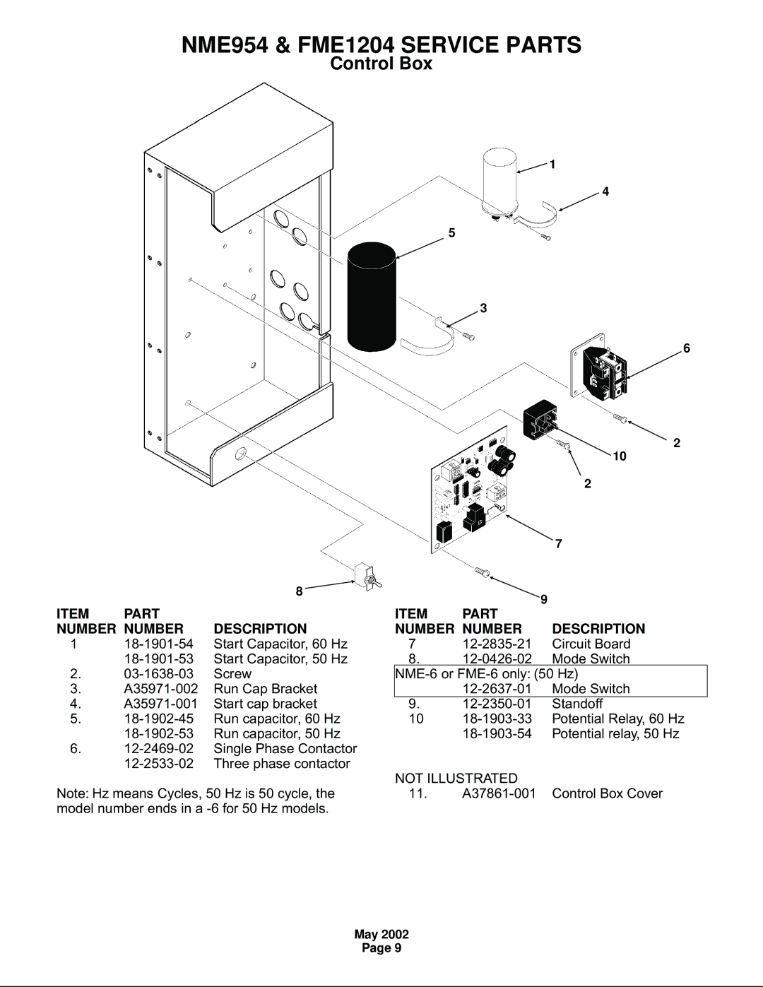 Scotsman Ice NME954 manual Control Box 