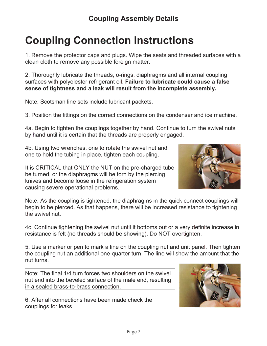 Scotsman Ice none warranty Coupling Connection Instructions 