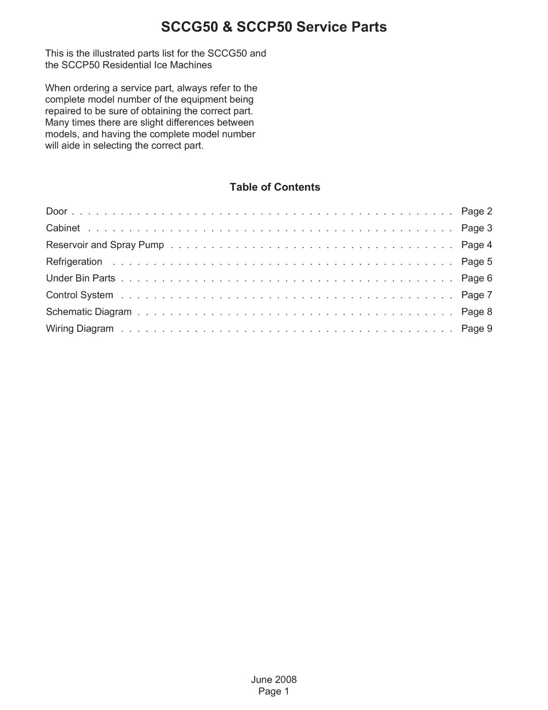 Scotsman Ice SCC50 manual SCCG50 & SCCP50 Service Parts 