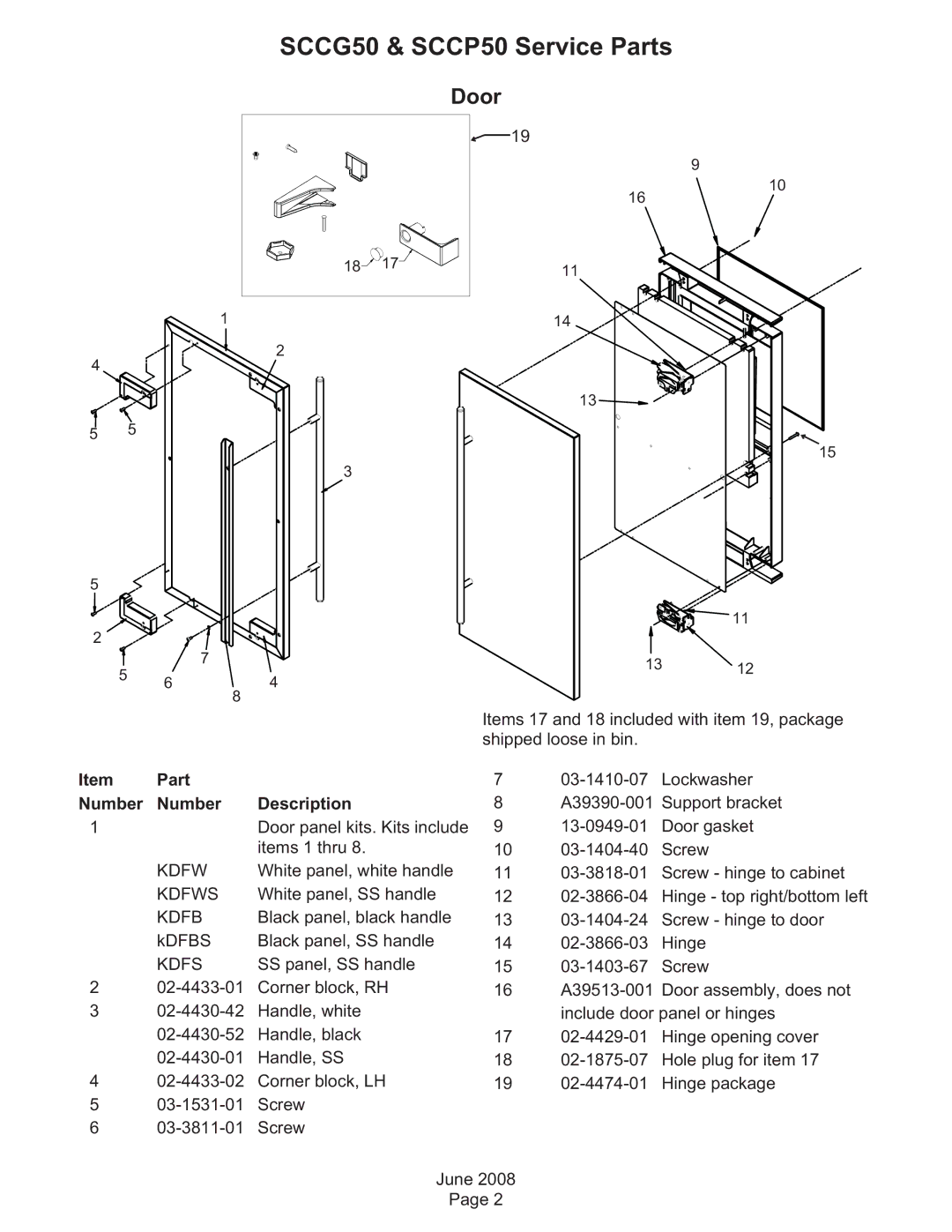 Scotsman Ice SCC50 manual Door, Part Number Description 