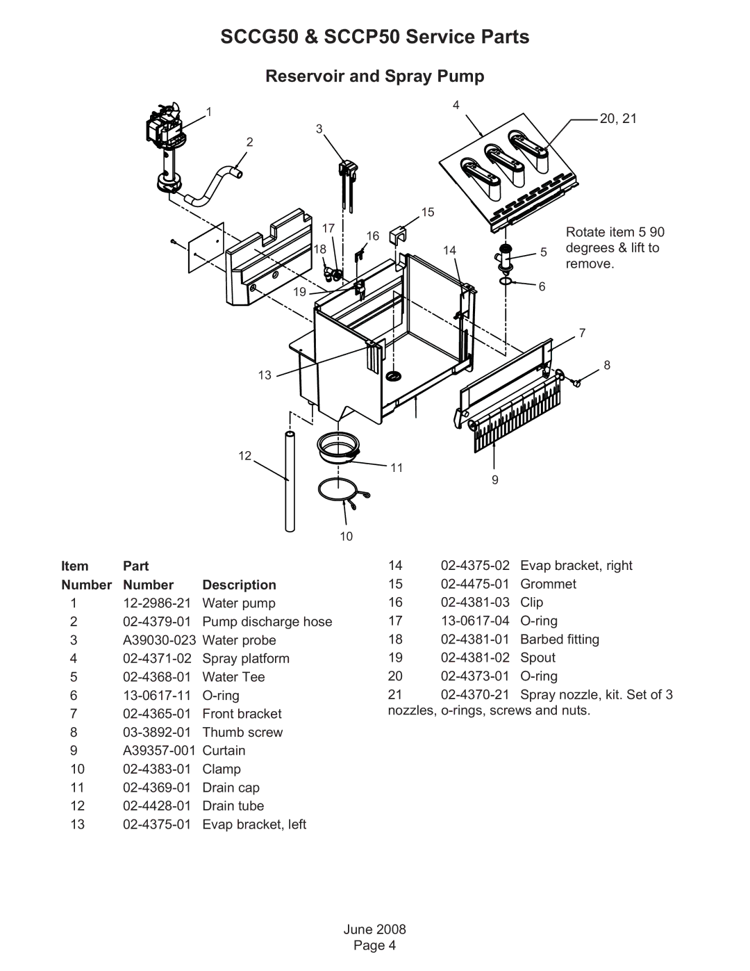 Scotsman Ice SCC50 manual Reservoir and Spray Pump 