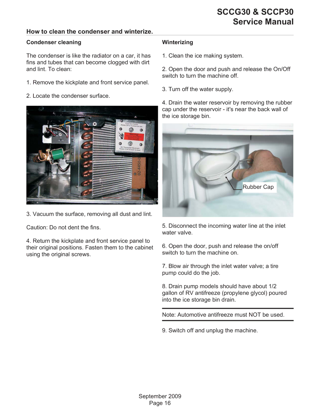 Scotsman Ice SCCG30, SCCP30 service manual How to clean the condenser and winterize, Condenser cleaning 