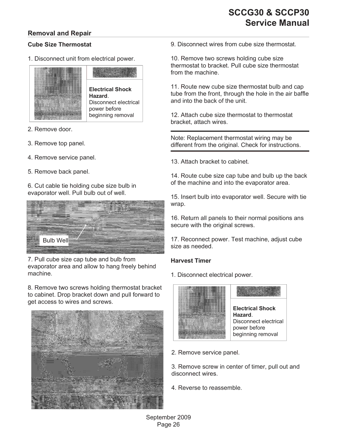 Scotsman Ice SCCG30, SCCP30 service manual Cube Size Thermostat, Harvest Timer 