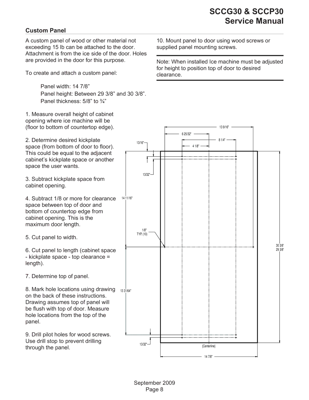 Scotsman Ice SCCG30, SCCP30 service manual Custom Panel 