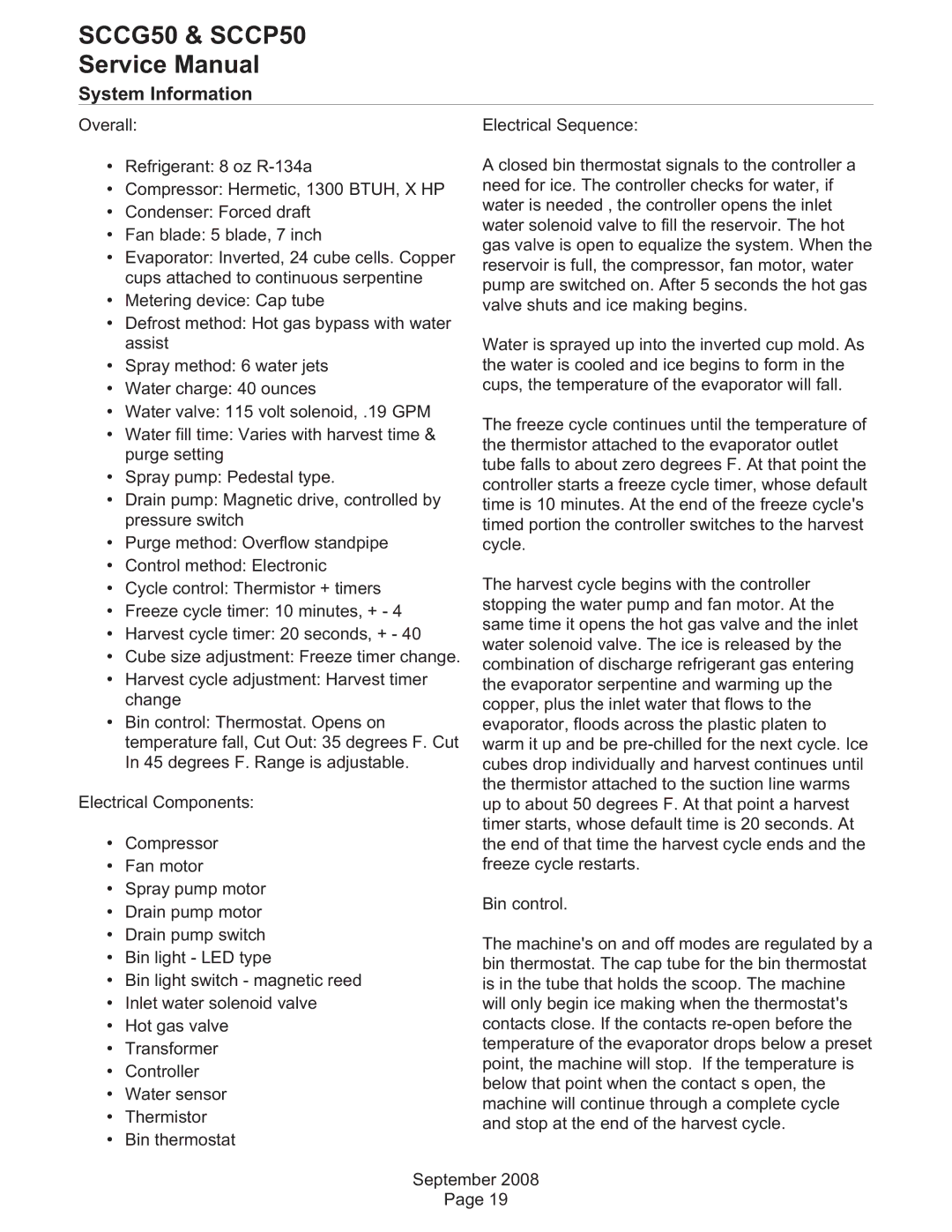 Scotsman Ice SCCP50, SCCG50 service manual System Information 