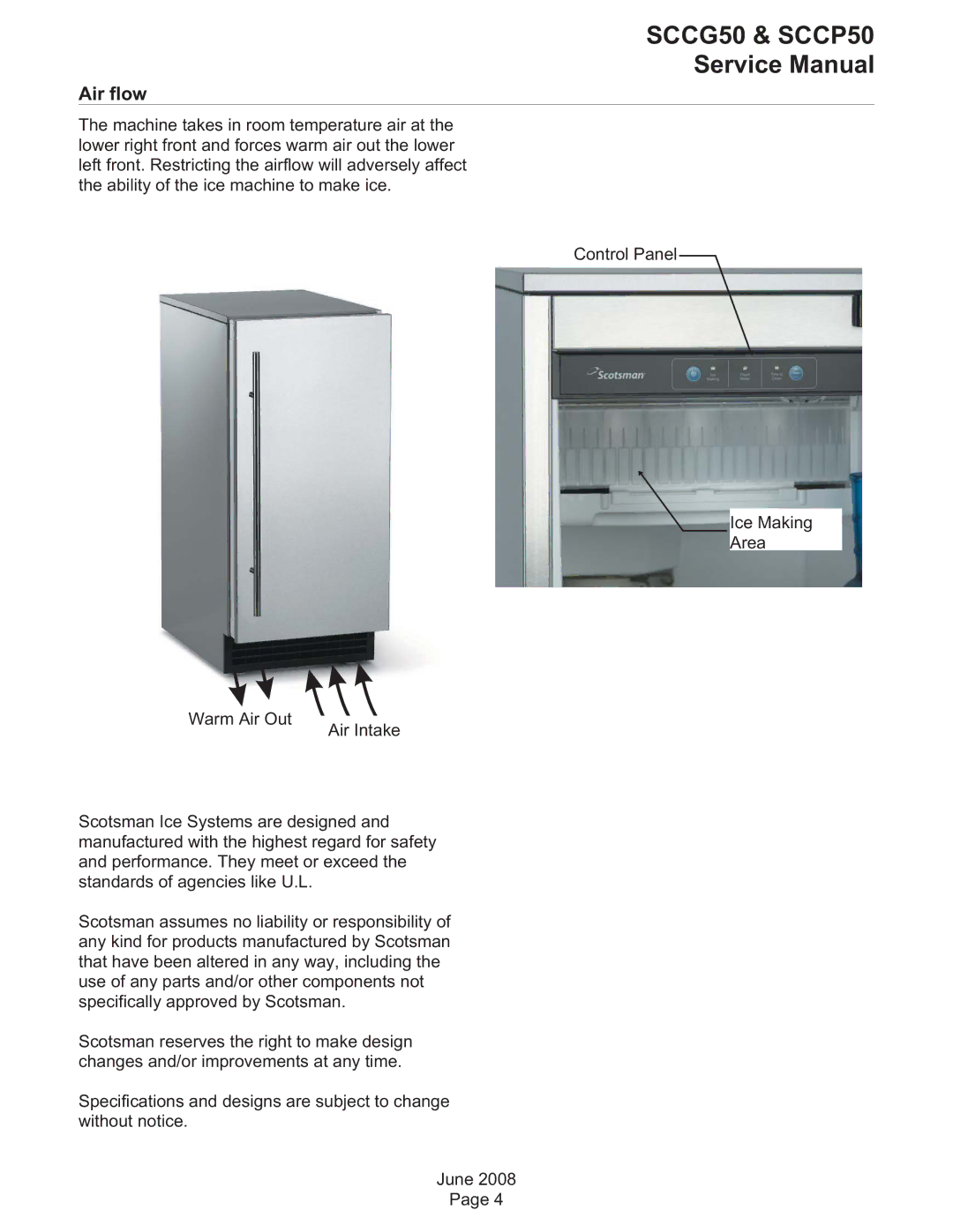 Scotsman Ice SCCG50, SCCP50 service manual Air flow 