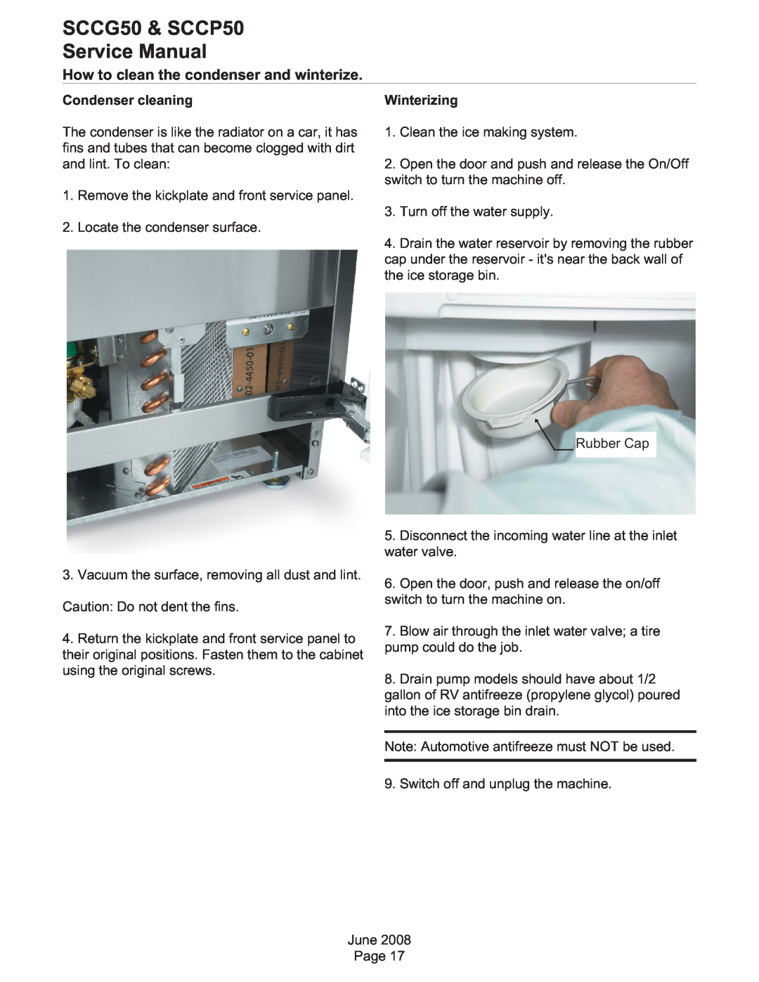 Scotsman Ice SCCP50, SCCG50 service manual How to clean the condenser and winterize, Condenser cleaning 
