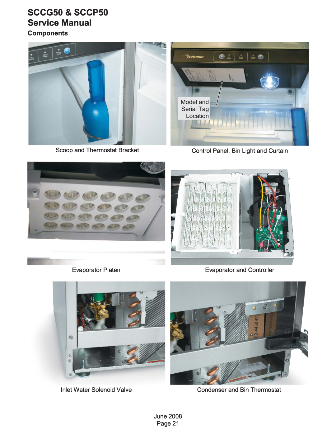 Scotsman Ice service manual Components, SCCG50 & SCCP50 Service Manual, Condenser and Bin Thermostat 
