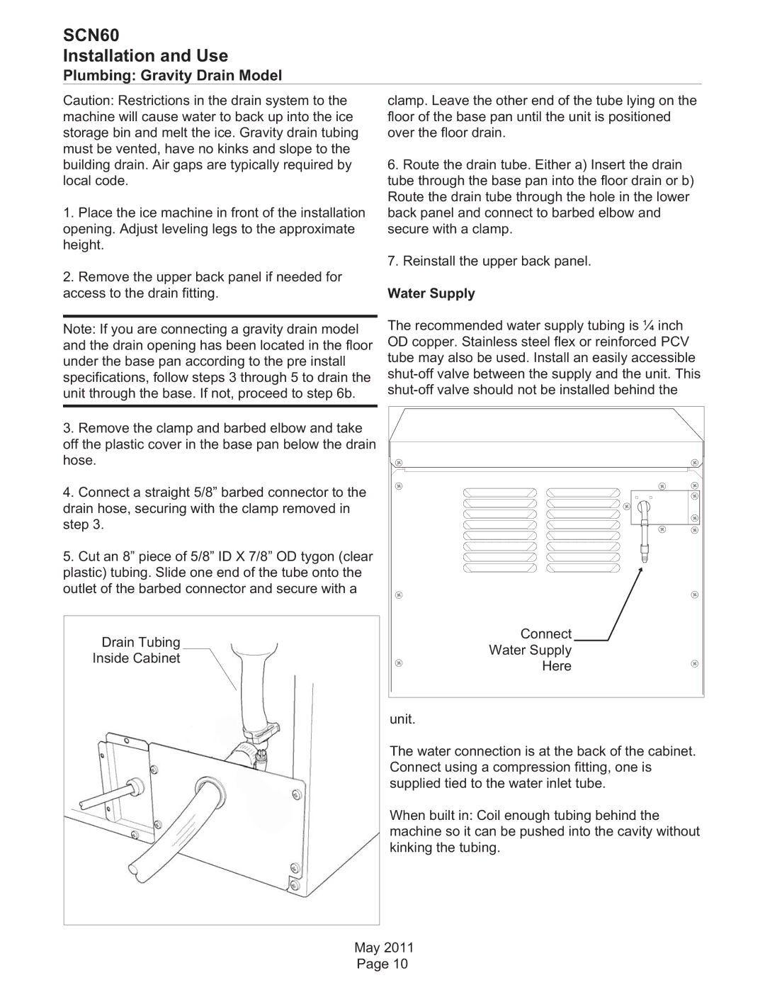 Scotsman Ice SCN60 dimensions Plumbing Gravity Drain Model 