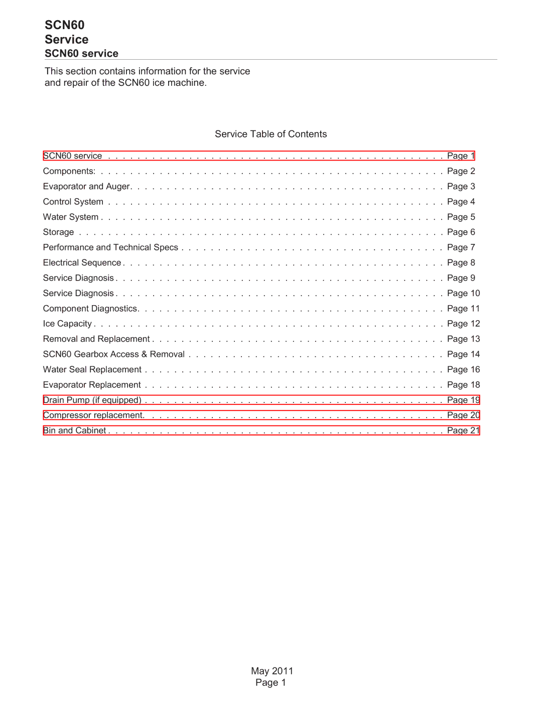 Scotsman Ice dimensions Service, SCN60 service 