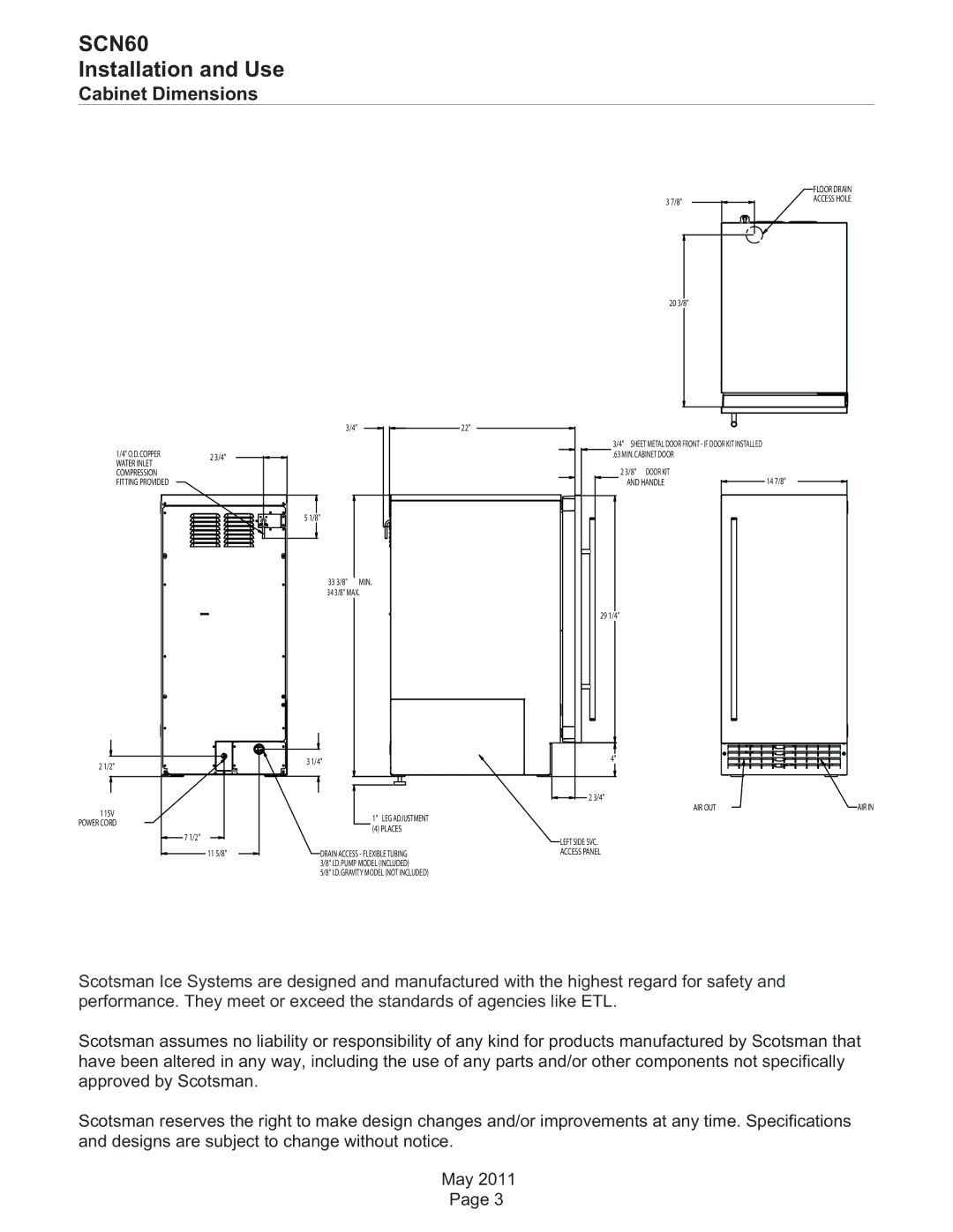 Scotsman Ice SCN60 dimensions Cabinet Dimensions 