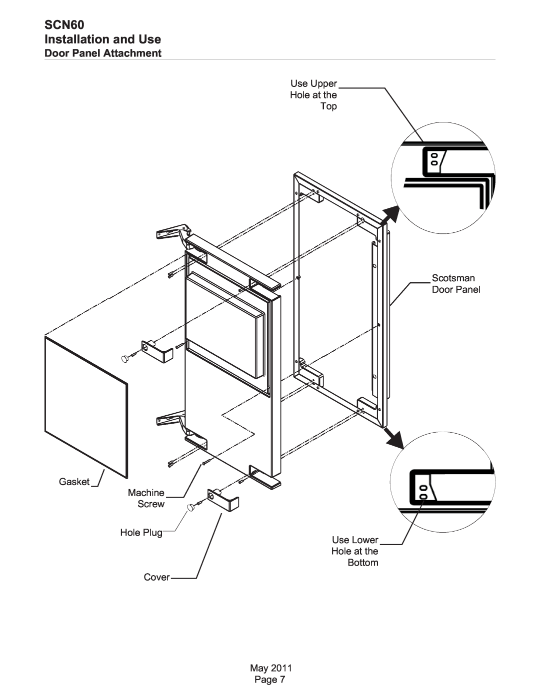 Scotsman Ice dimensions Door Panel Attachment, SCN60 Installation and Use 